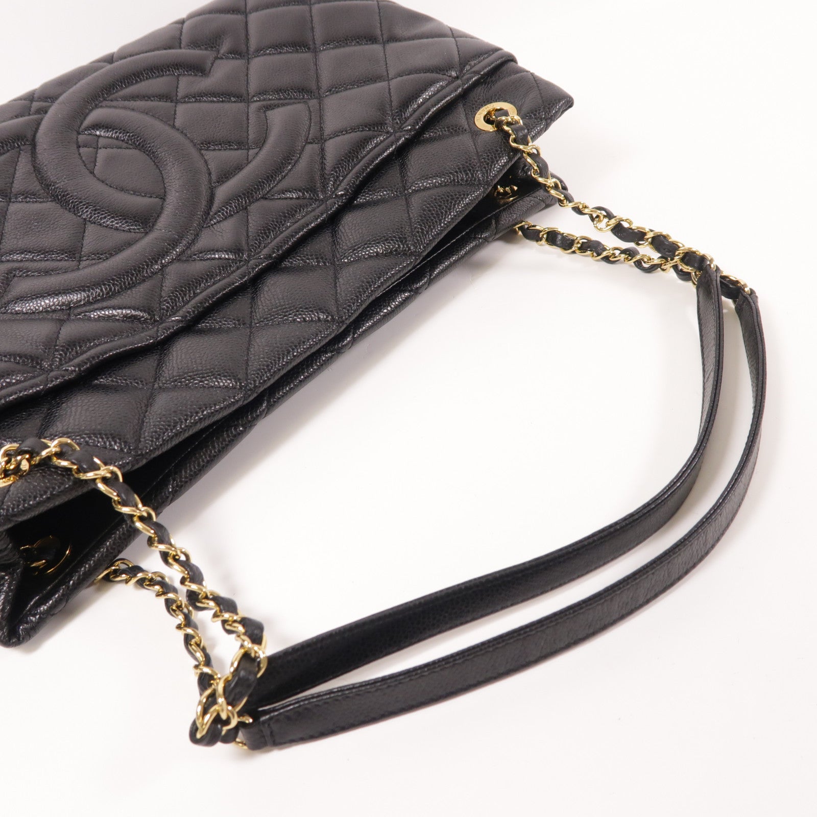 CHANEL CC GHW Tote Bag Chain Calfskin Leather 672927 Black