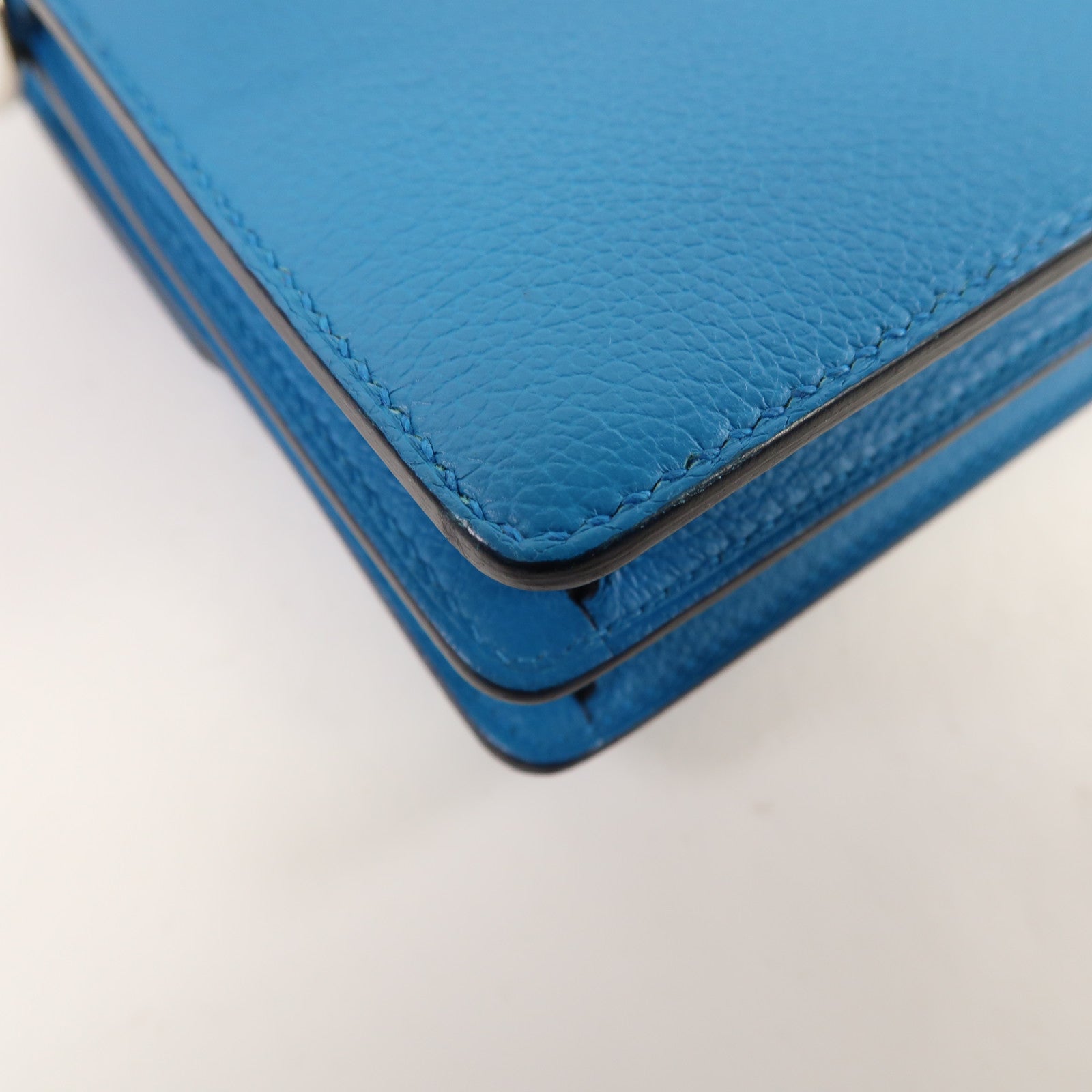 HERMES 【激減優惠】Evercolor皮革Mini Roulis銀扣肩背袋弗里達藍色/烏木色