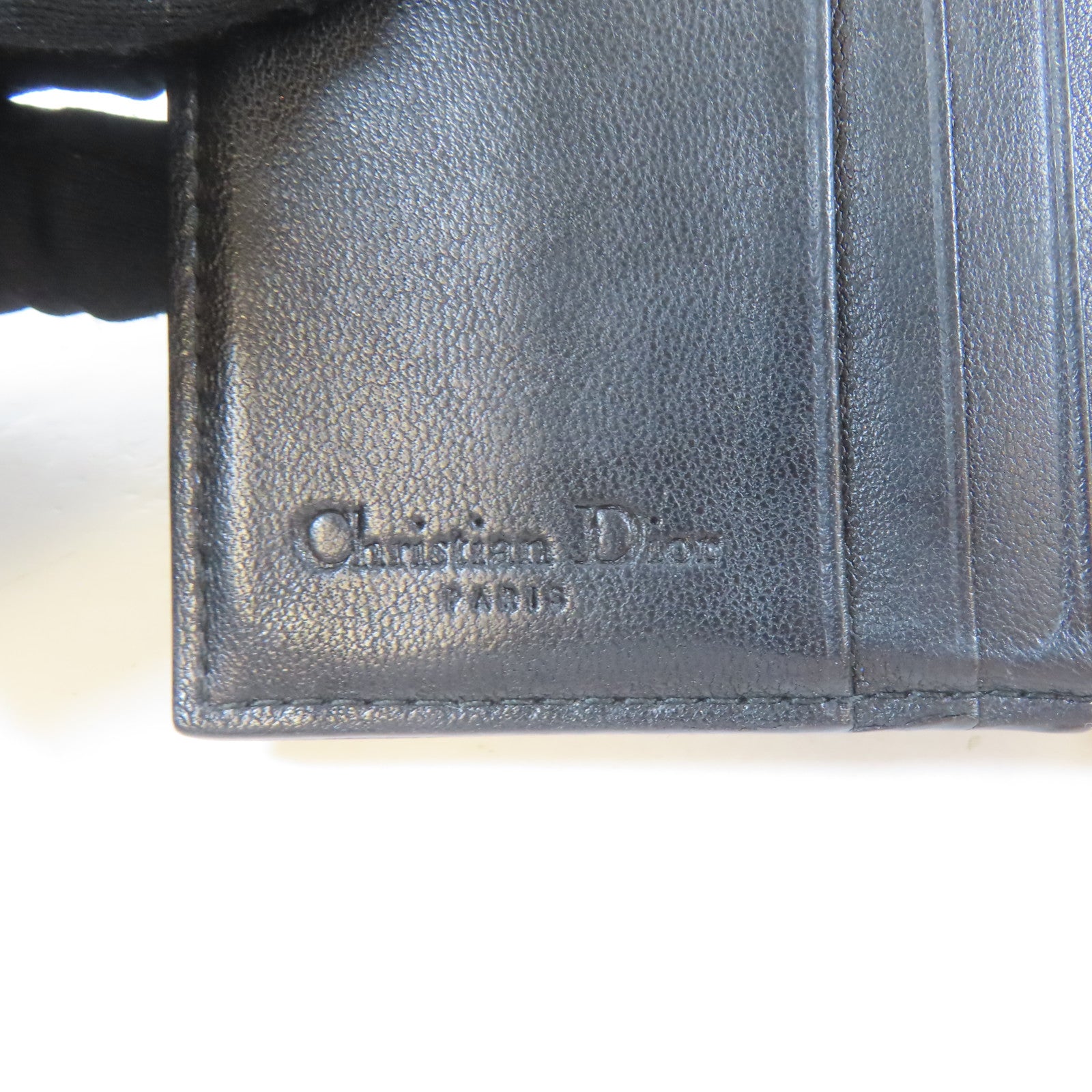 Dior 牛皮皮革Trifold Wallet銀扣錢包黑色