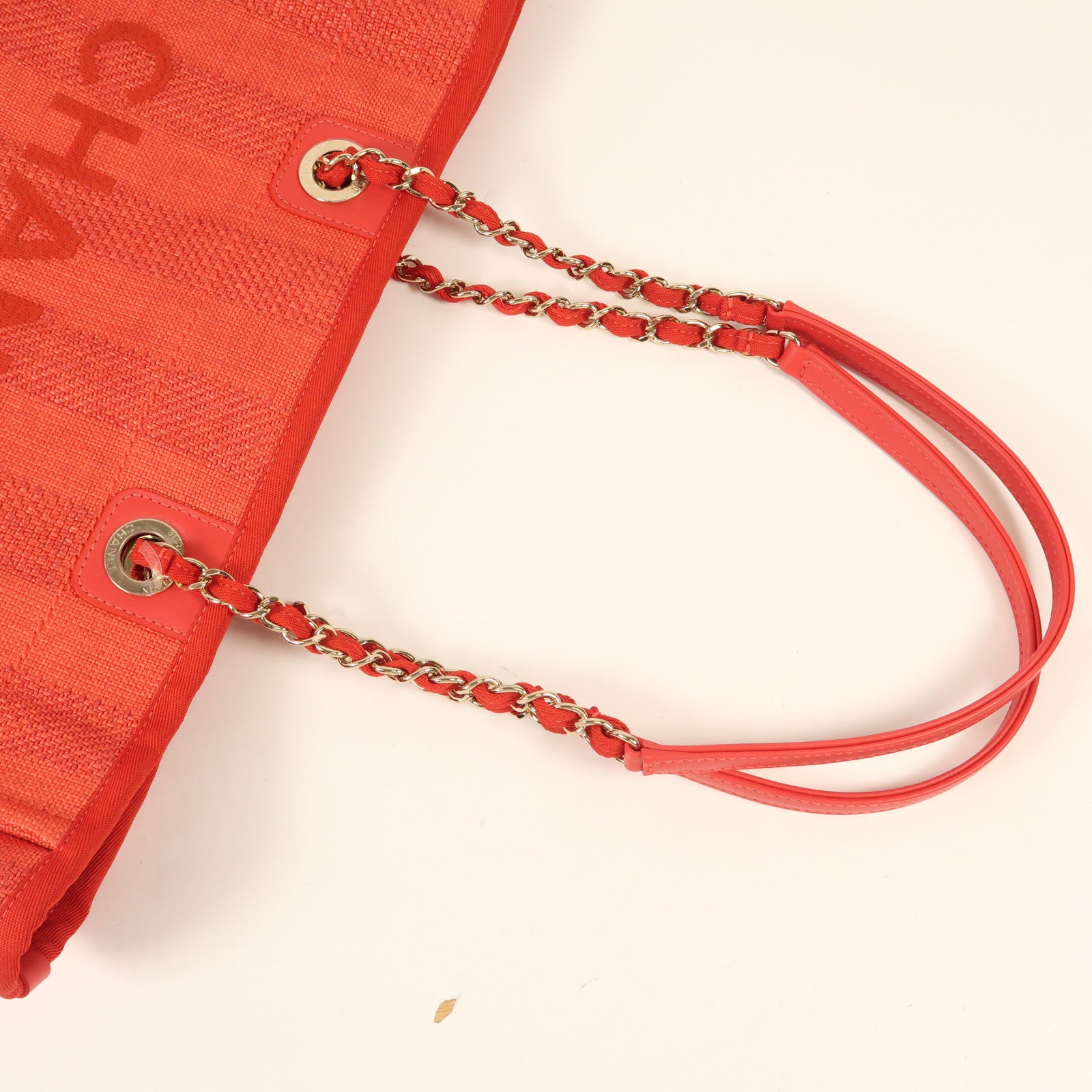 CHANEL 帆布Deauville MM金扣手挽袋