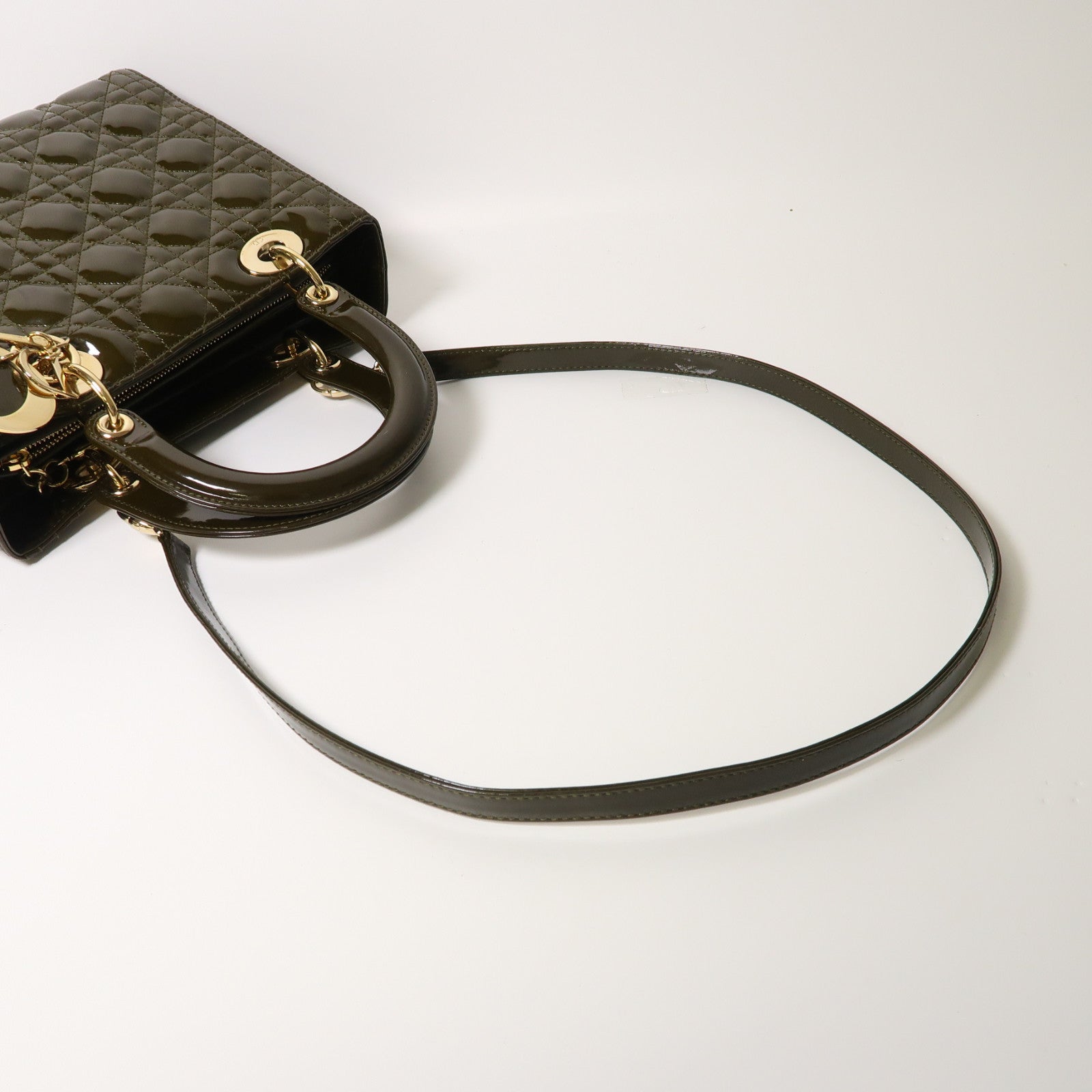 Dior 漆皮皮革Lady Dior金扣手挽肩背兩用袋綠色