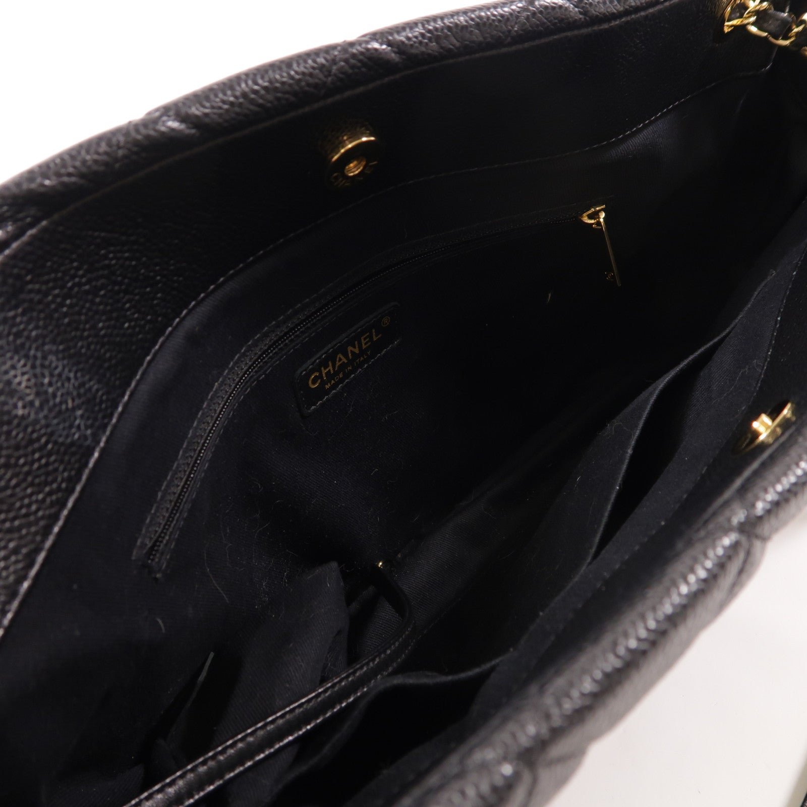 CHANEL CC GHW Tote Bag Chain Calfskin Leather 672927 Black