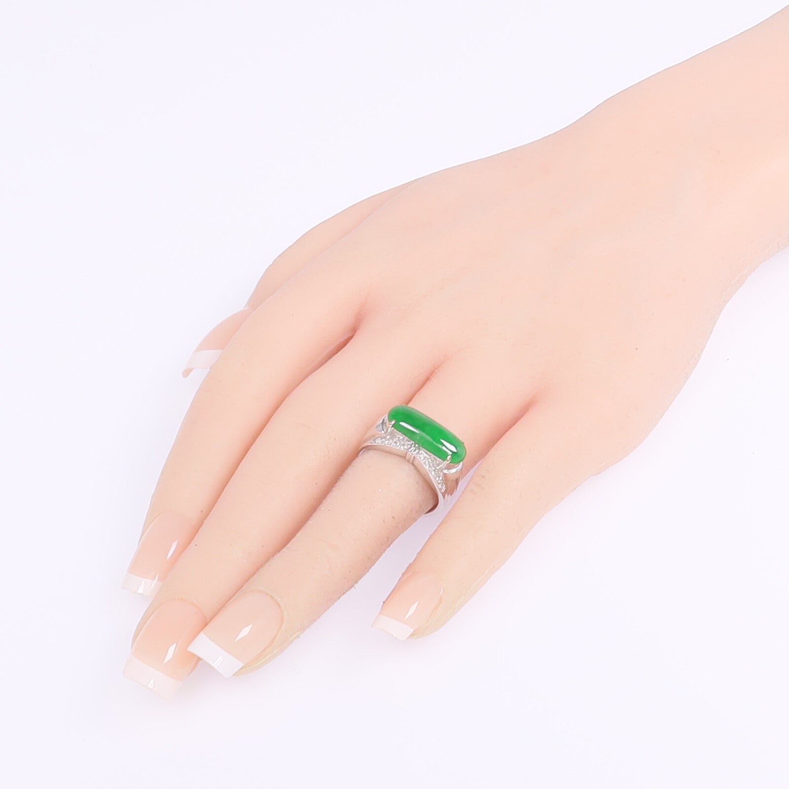 JEWELRY 18K白金Jade Diamond Ring翡翠/鑽石戒指US#6.75