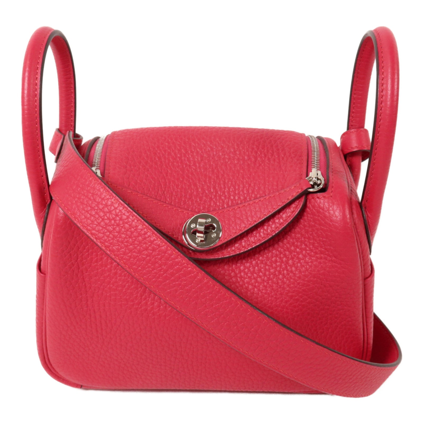 HERMES Clemence皮革Mini Lindy手挽肩背兩用袋Framboise