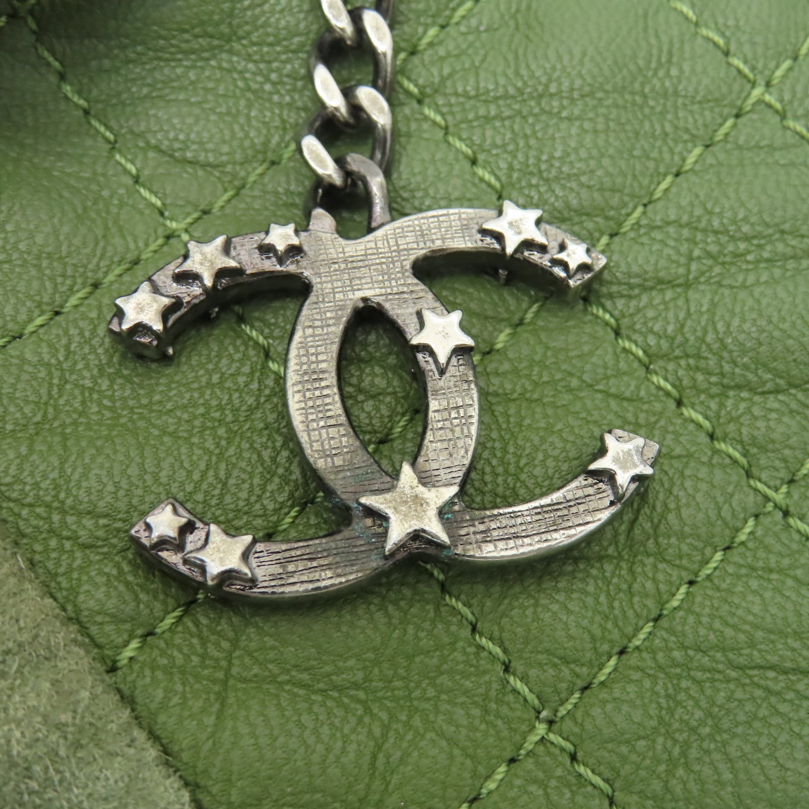 CHANEL 【激減優惠】菱格羊皮皮革Chain Shoulder銀扣鏈帶肩背袋綠色