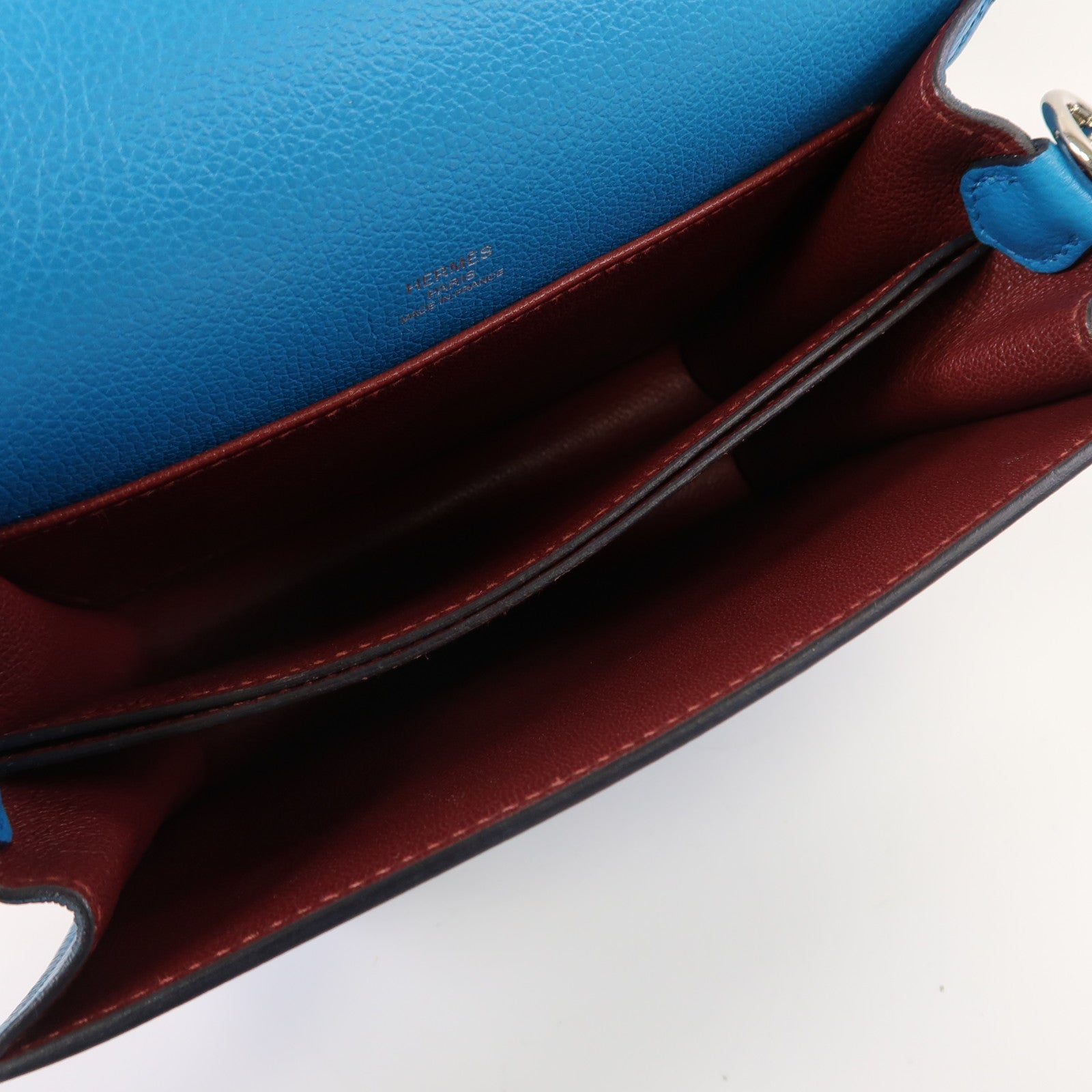 HERMES 【激減優惠】Evercolor皮革Mini Roulis銀扣肩背袋弗里達藍色/烏木色