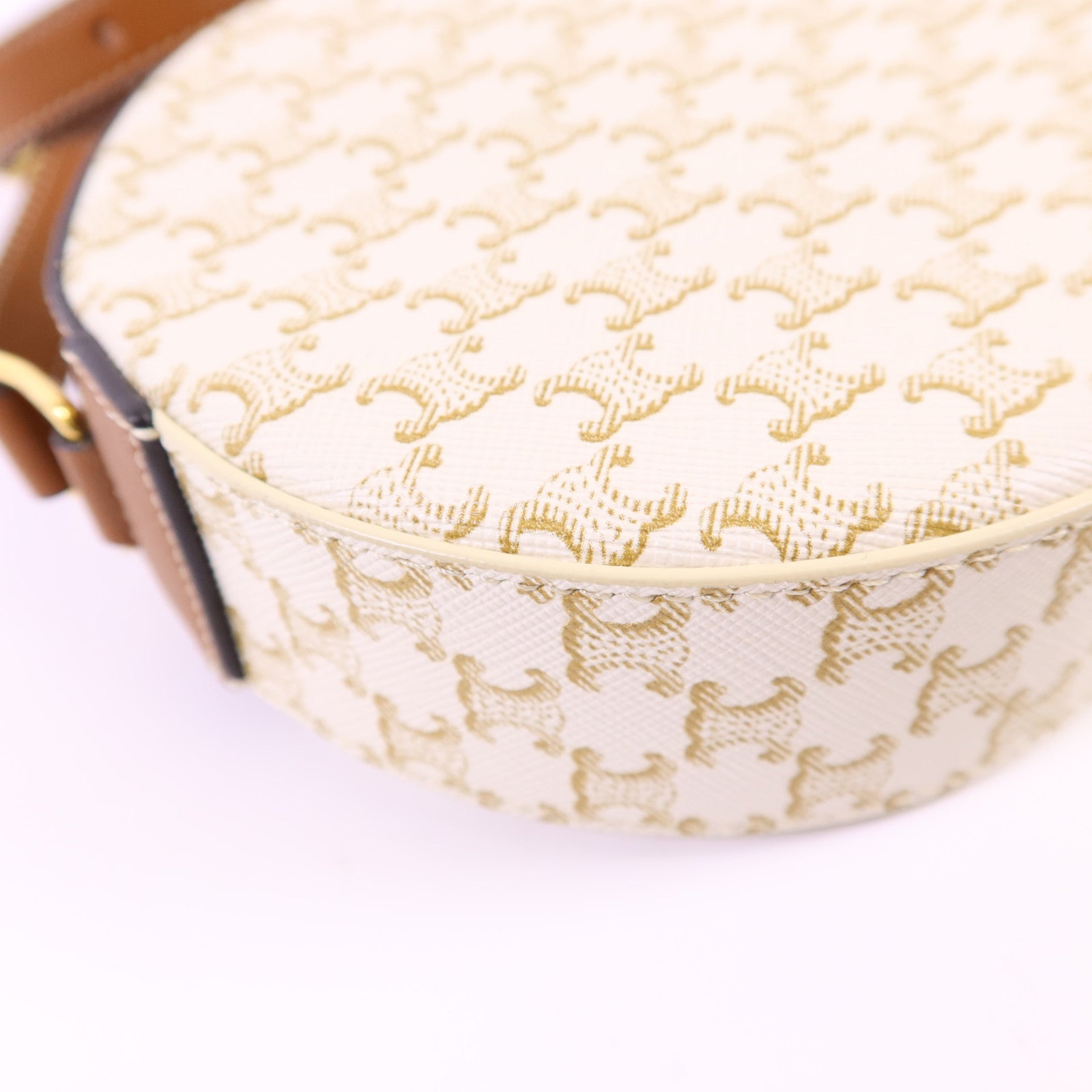 CELINE 【激減優惠】塗層帆布Triomphe Round Shoulder Bag金扣肩背袋