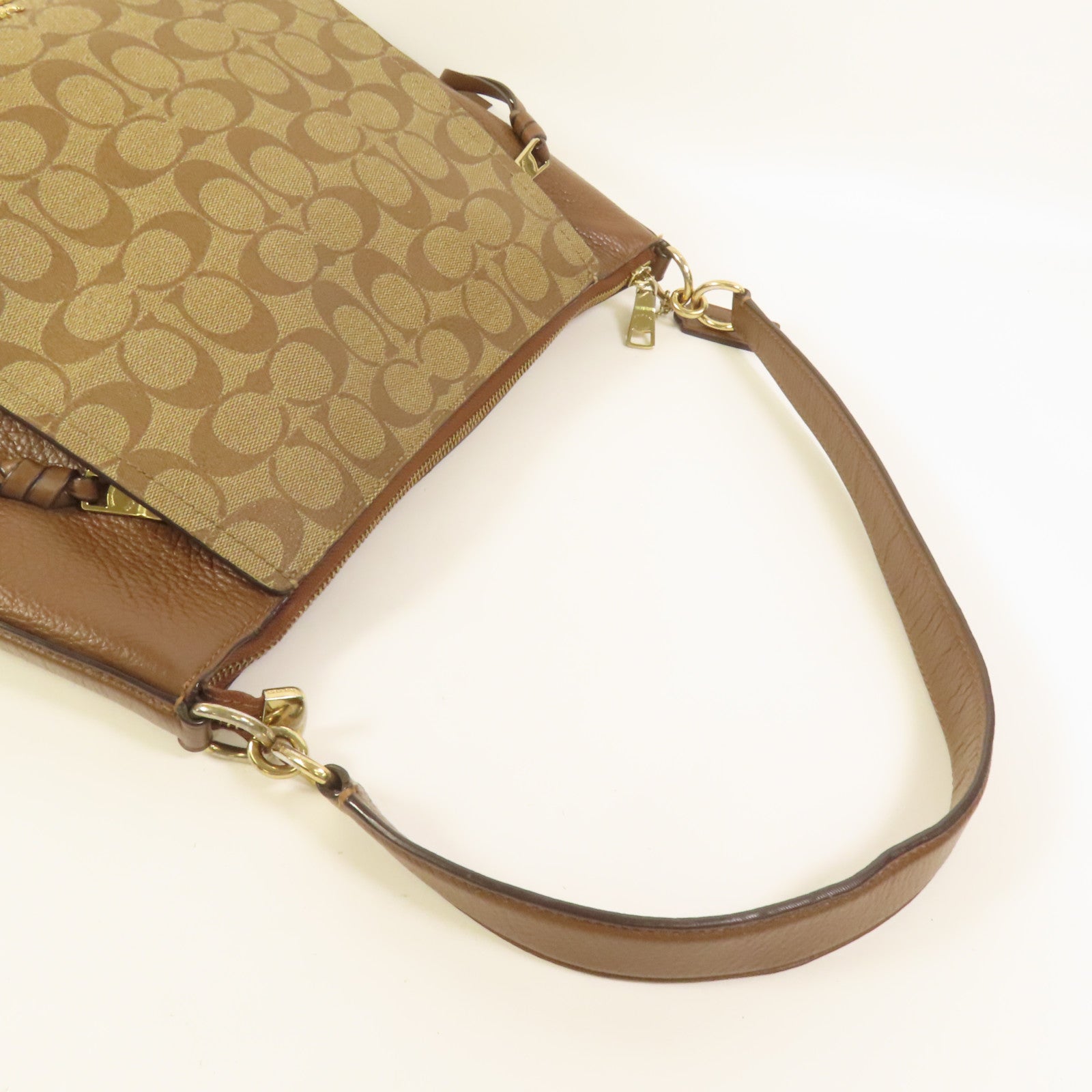 COACH 塗層帆布/牛皮皮革Shoulder Bag金扣肩背袋