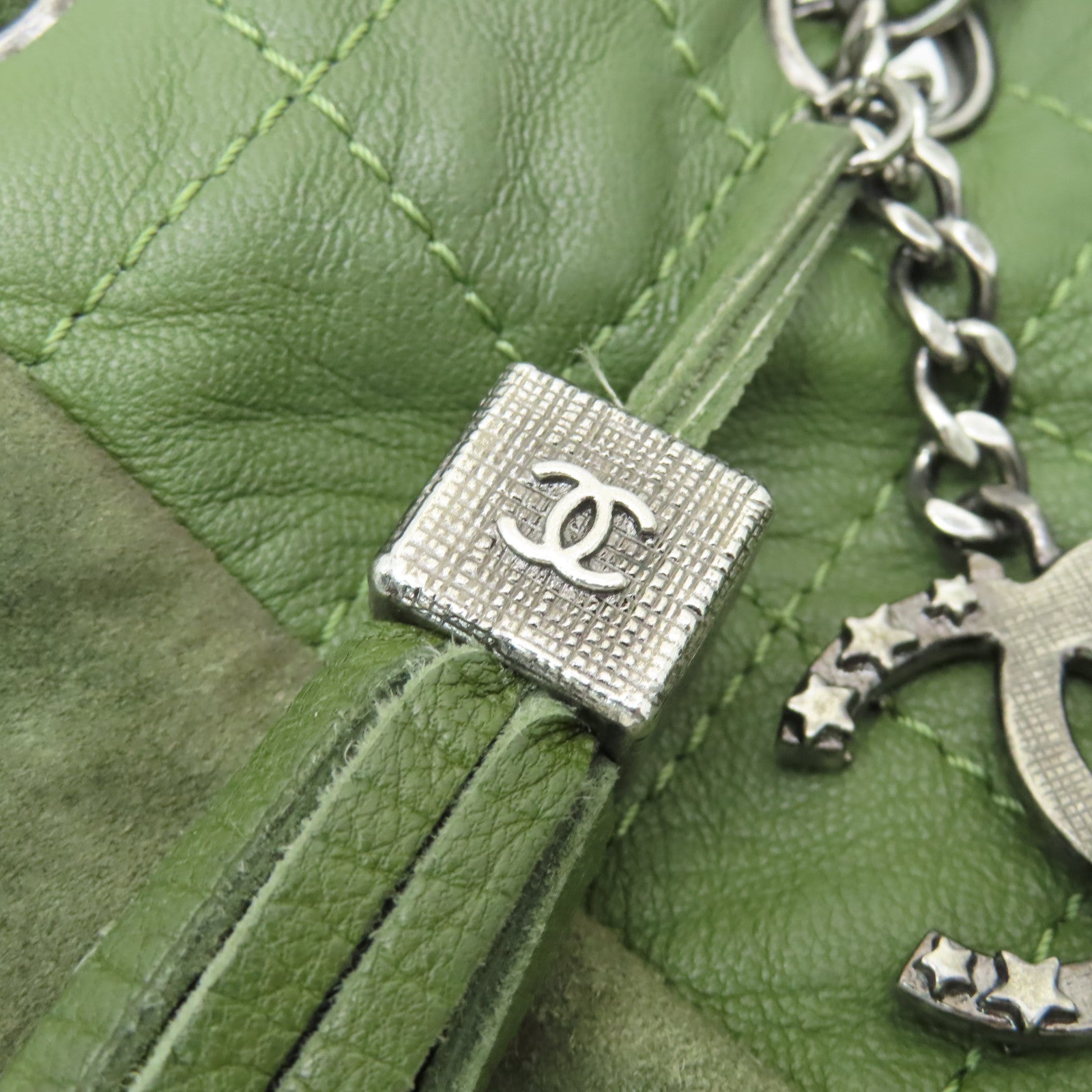 CHANEL 【激減優惠】菱格羊皮皮革Chain Shoulder銀扣鏈帶肩背袋綠色