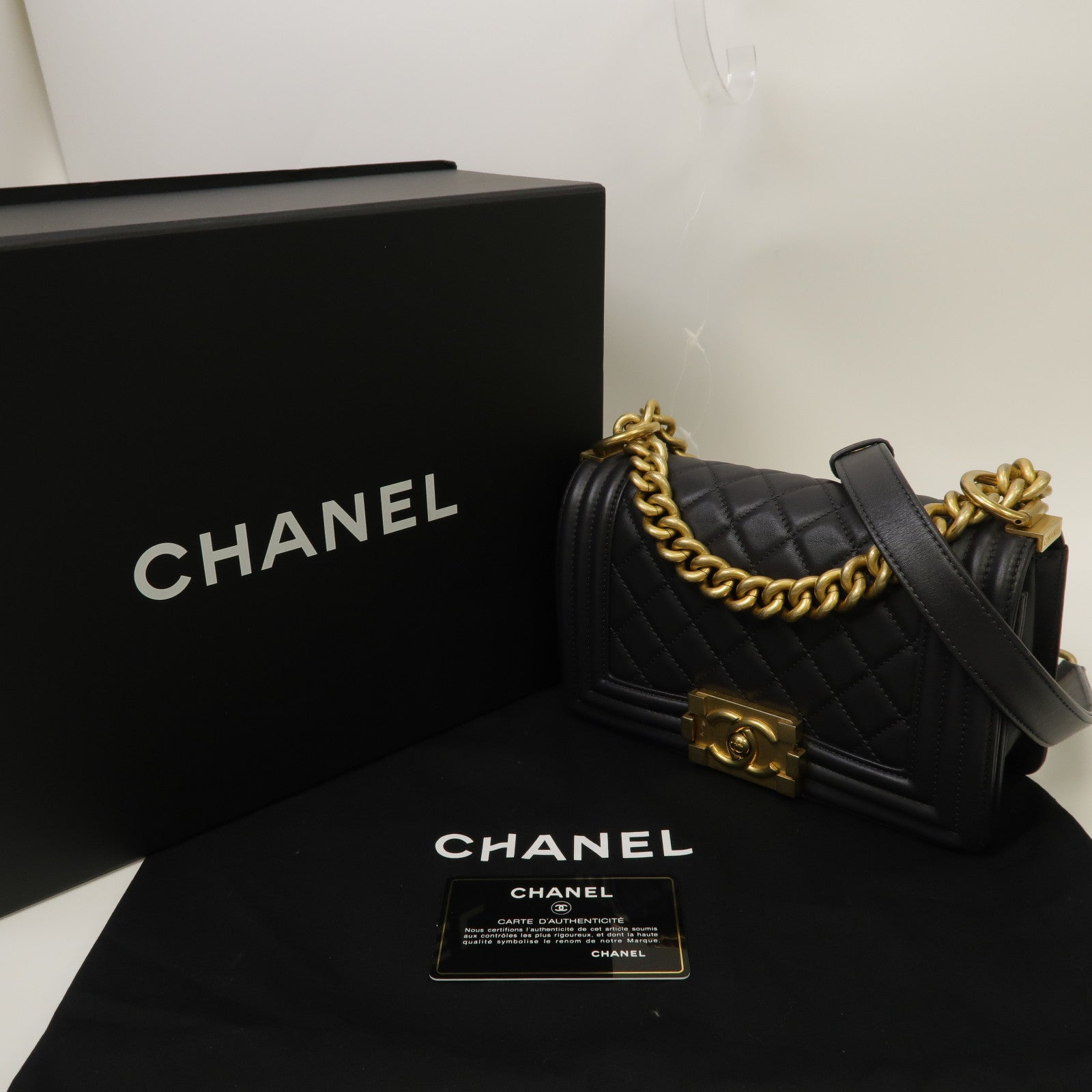 CHANEL 【激減優惠】菱格牛皮皮革Boy 20金扣鏈帶肩背袋啡色