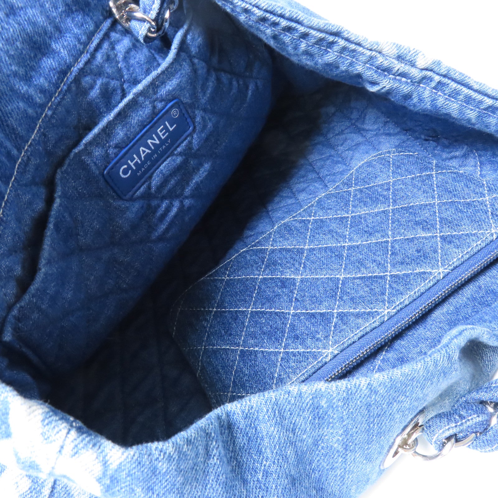 CHANEL 【激減優惠】牛仔布Tote Bag銀扣鏈帶手挽袋藍色