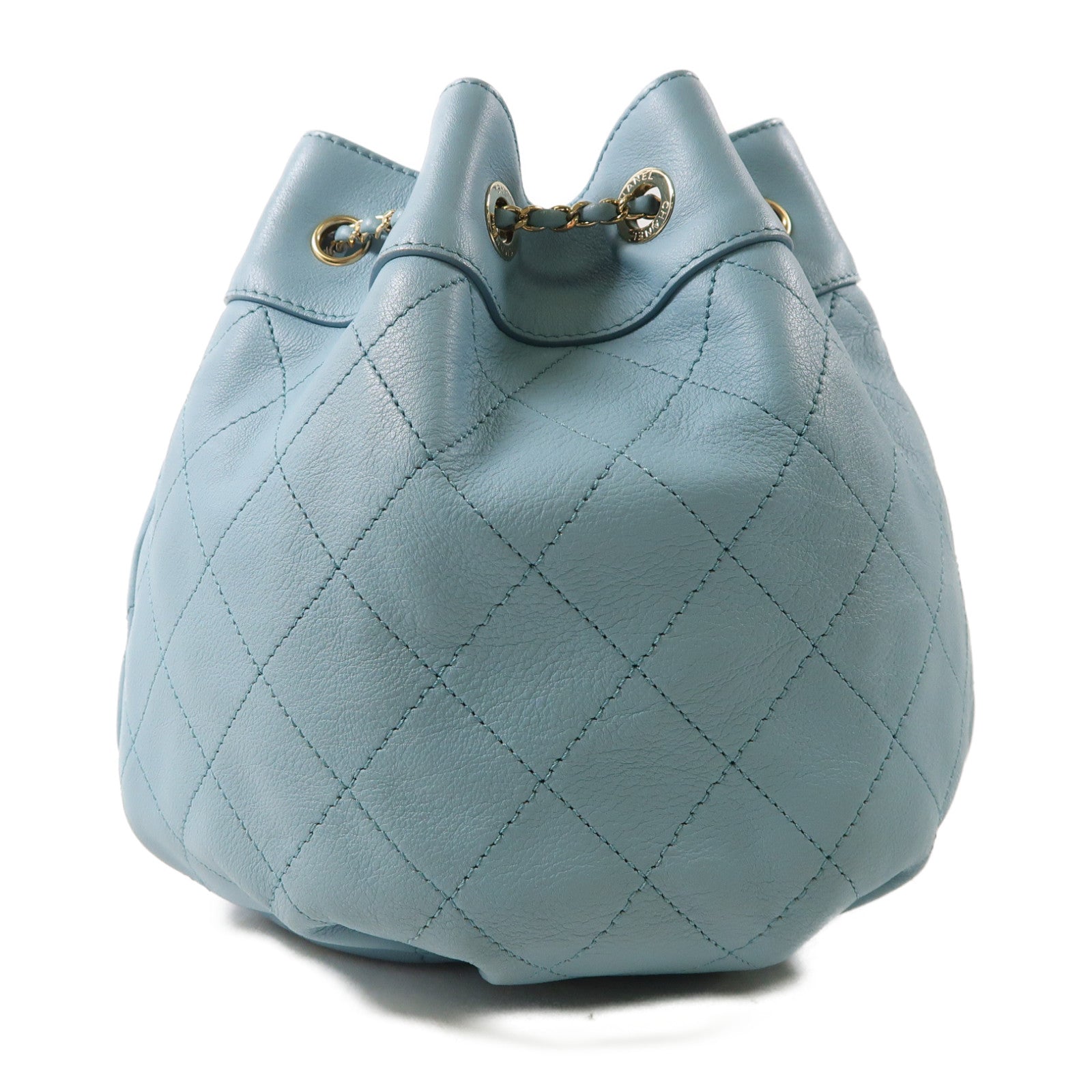 CHANEL 【激減優惠】菱格牛皮皮革Bucket Bag金扣鏈帶肩背袋藍色