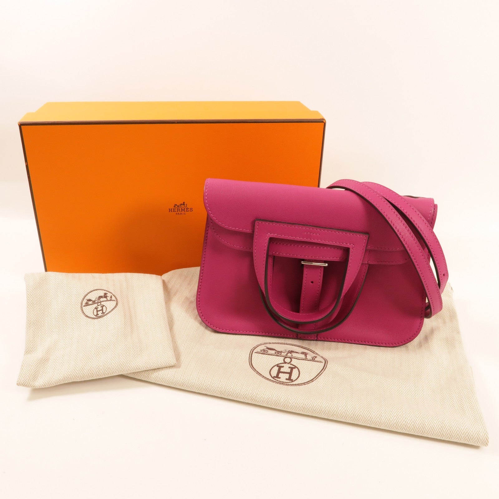 HERMES【激減優惠】 Swift皮革Mini Halzan銀扣手挽肩背兩用袋Rose Pourpre