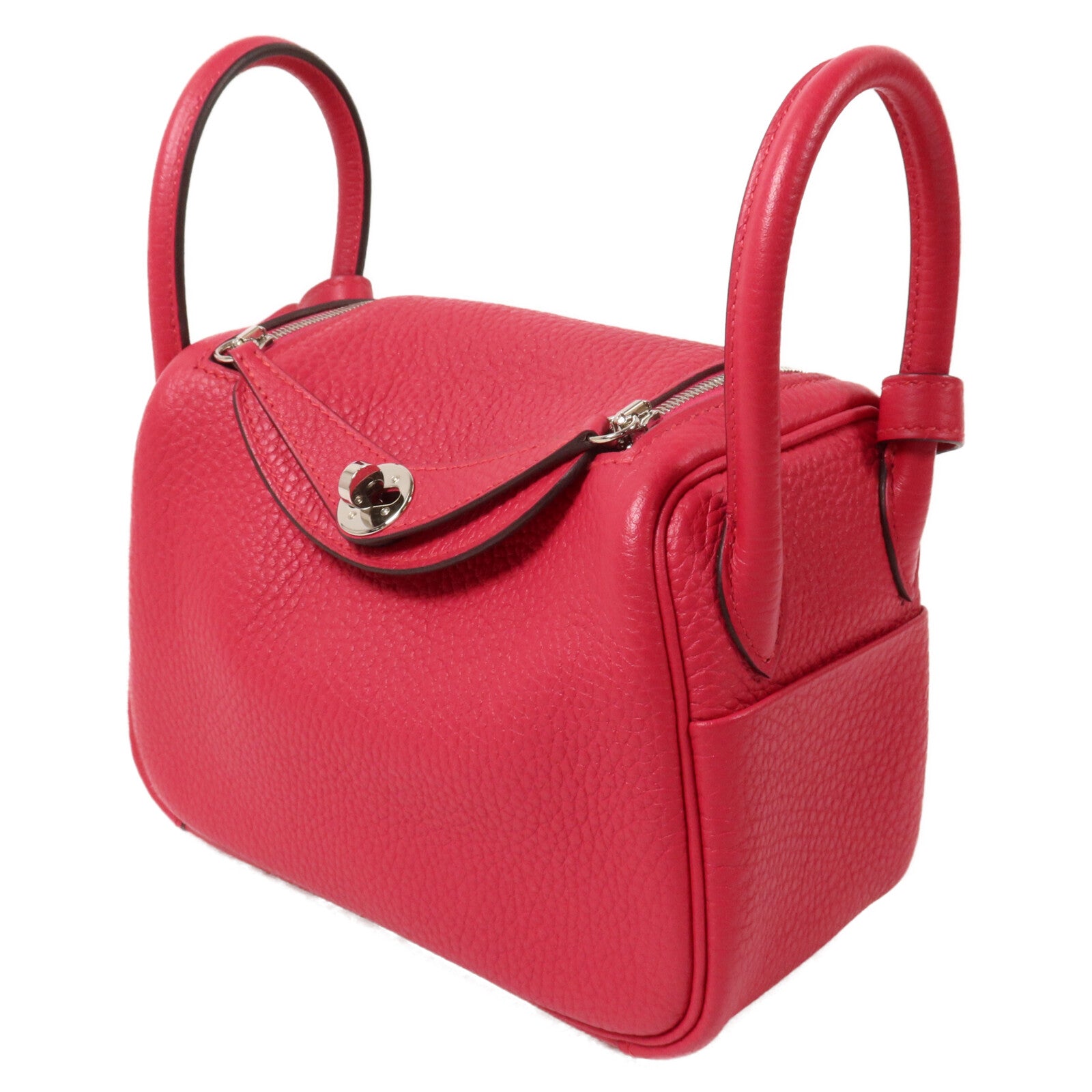 HERMES Clemence皮革Mini Lindy手挽肩背兩用袋Framboise