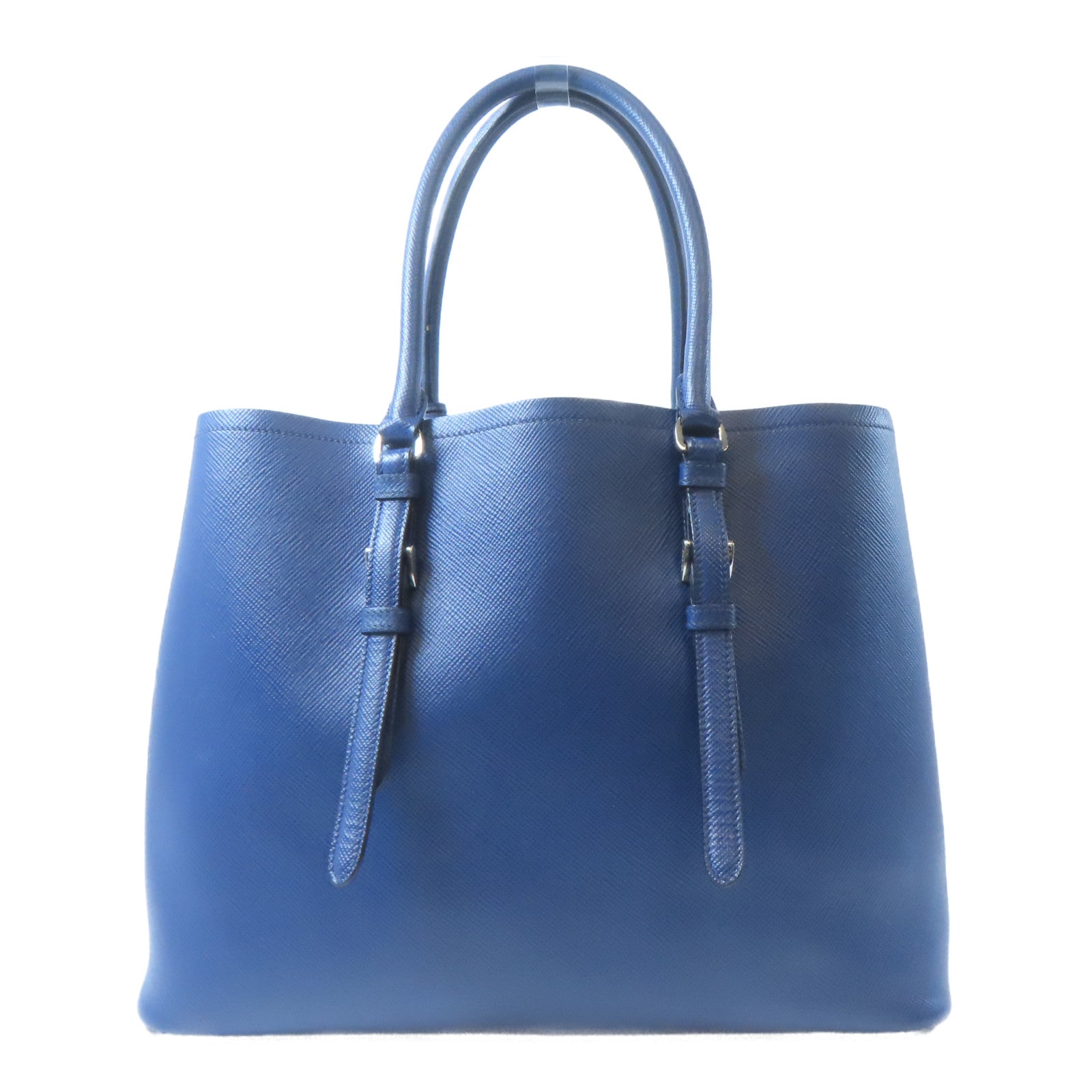 PRADA 【激減優惠】Saffiano皮革Double Shoulder Bag銀扣手挽肩背兩用袋藍色