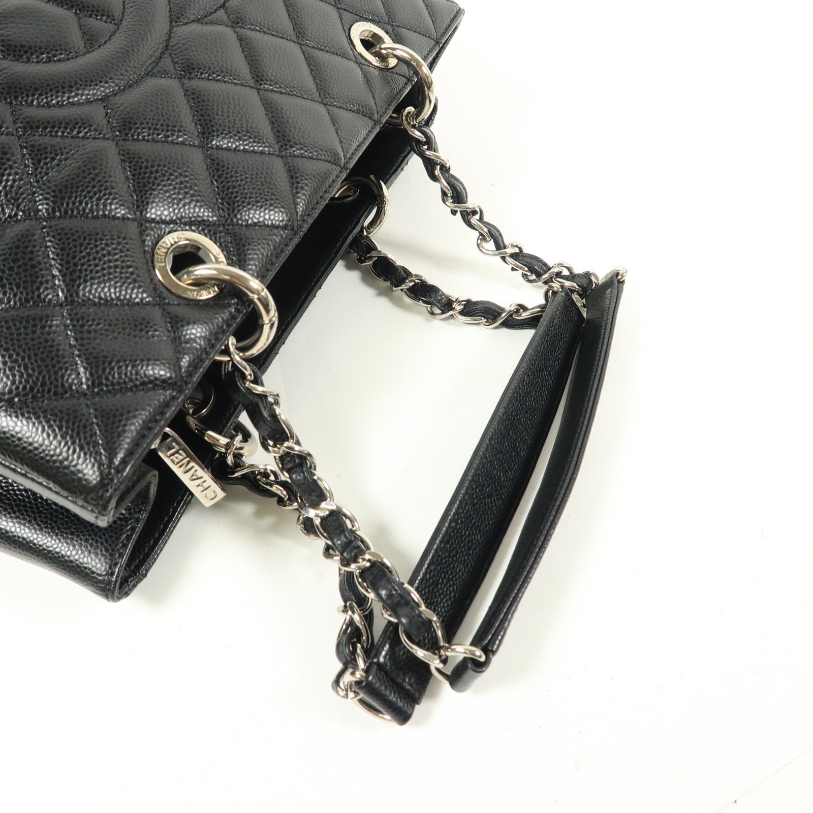 CHANEL 牛皮皮革GST Grand Shopping Tote Bag銀扣鏈帶肩背袋