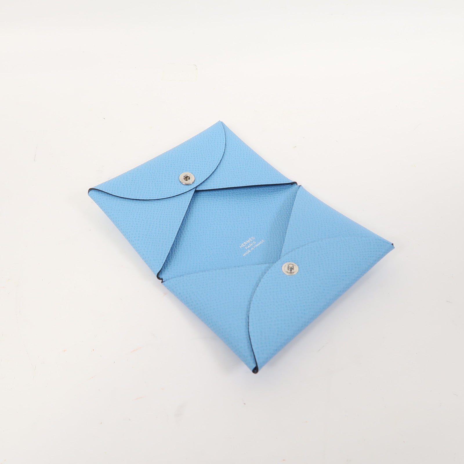 HERMES Epsom皮革Calvi Card Holder銀扣卡片套湖水藍色