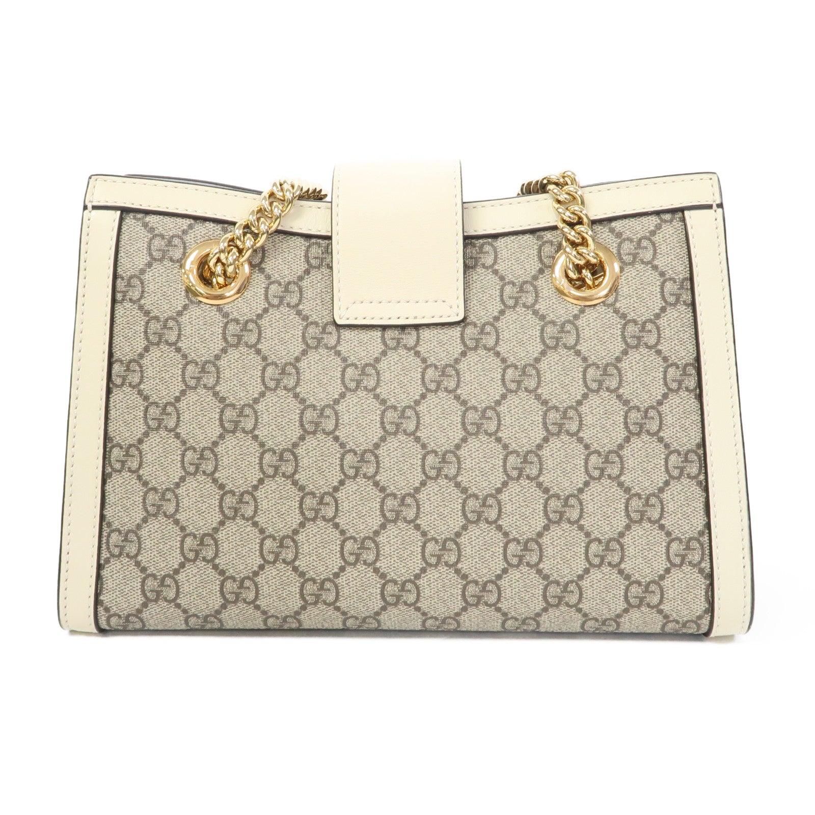 GUCCI 塗層帆布Padlock GG Small金扣鏈帶肩背袋啡色/白色