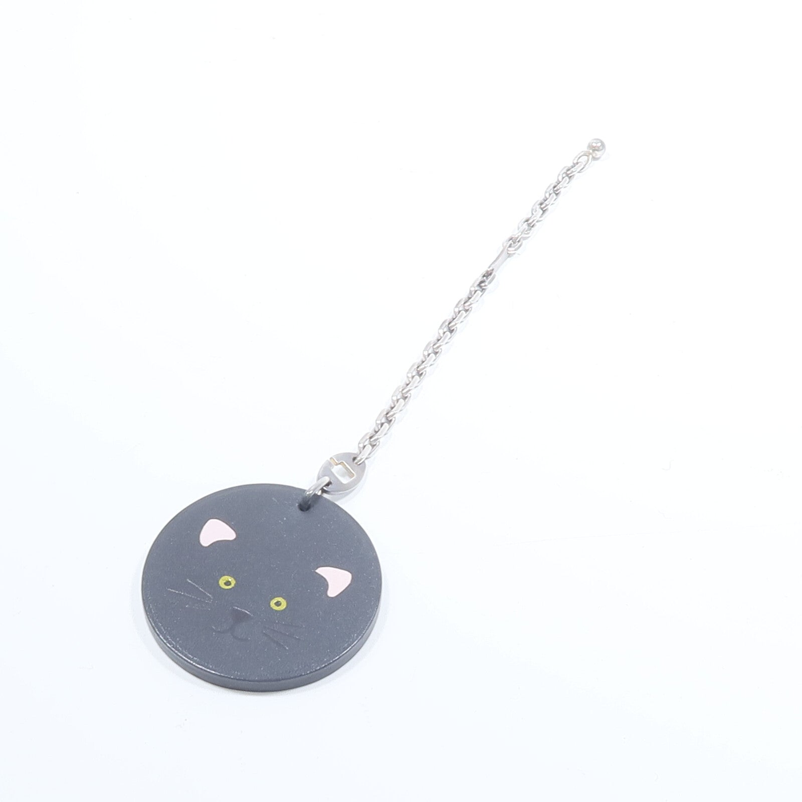 HERMES 925純銀/Barenia皮革Cat Charm掛飾Noir
