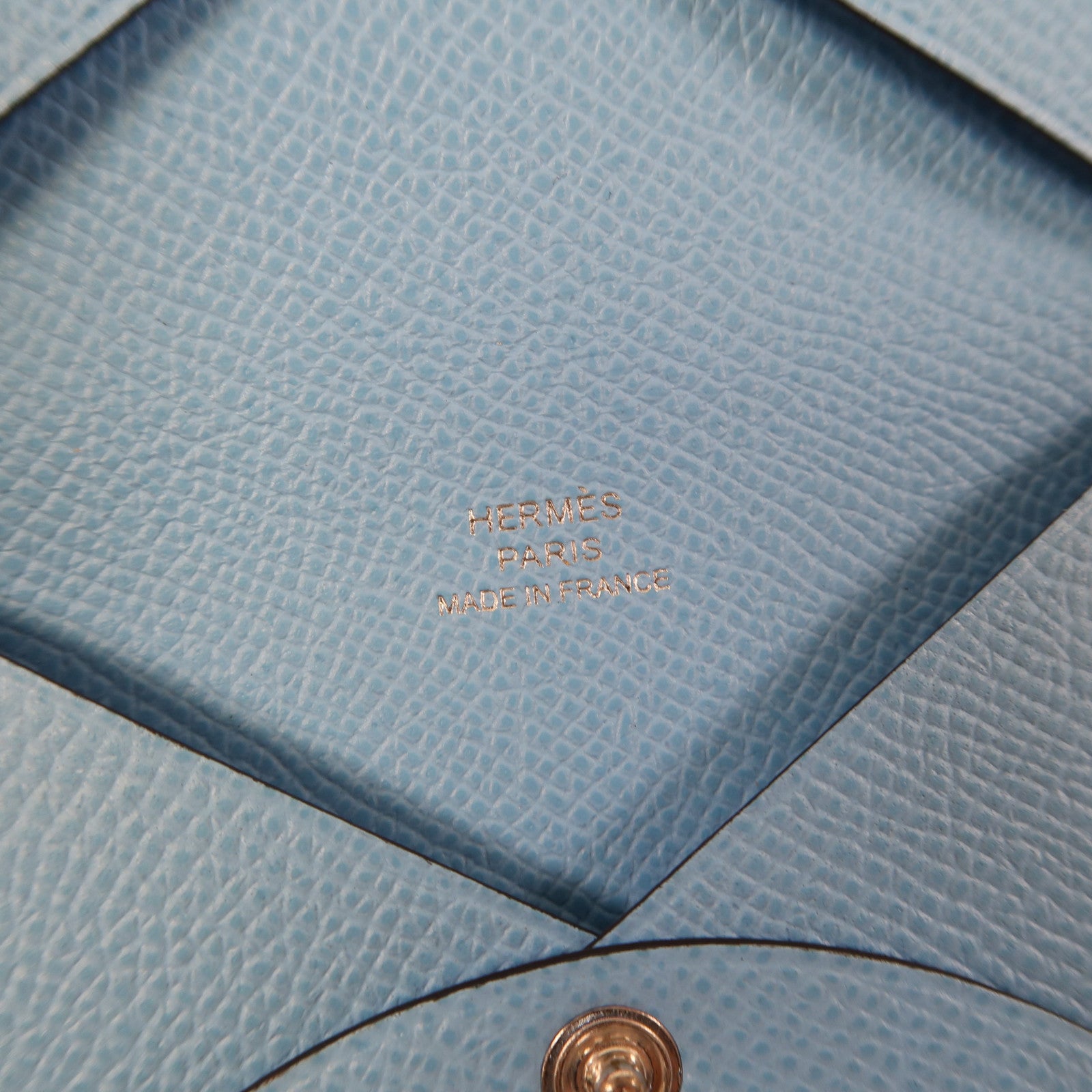HERMES Epsom皮革Calvi Card Holder銀扣卡片套湖水藍色