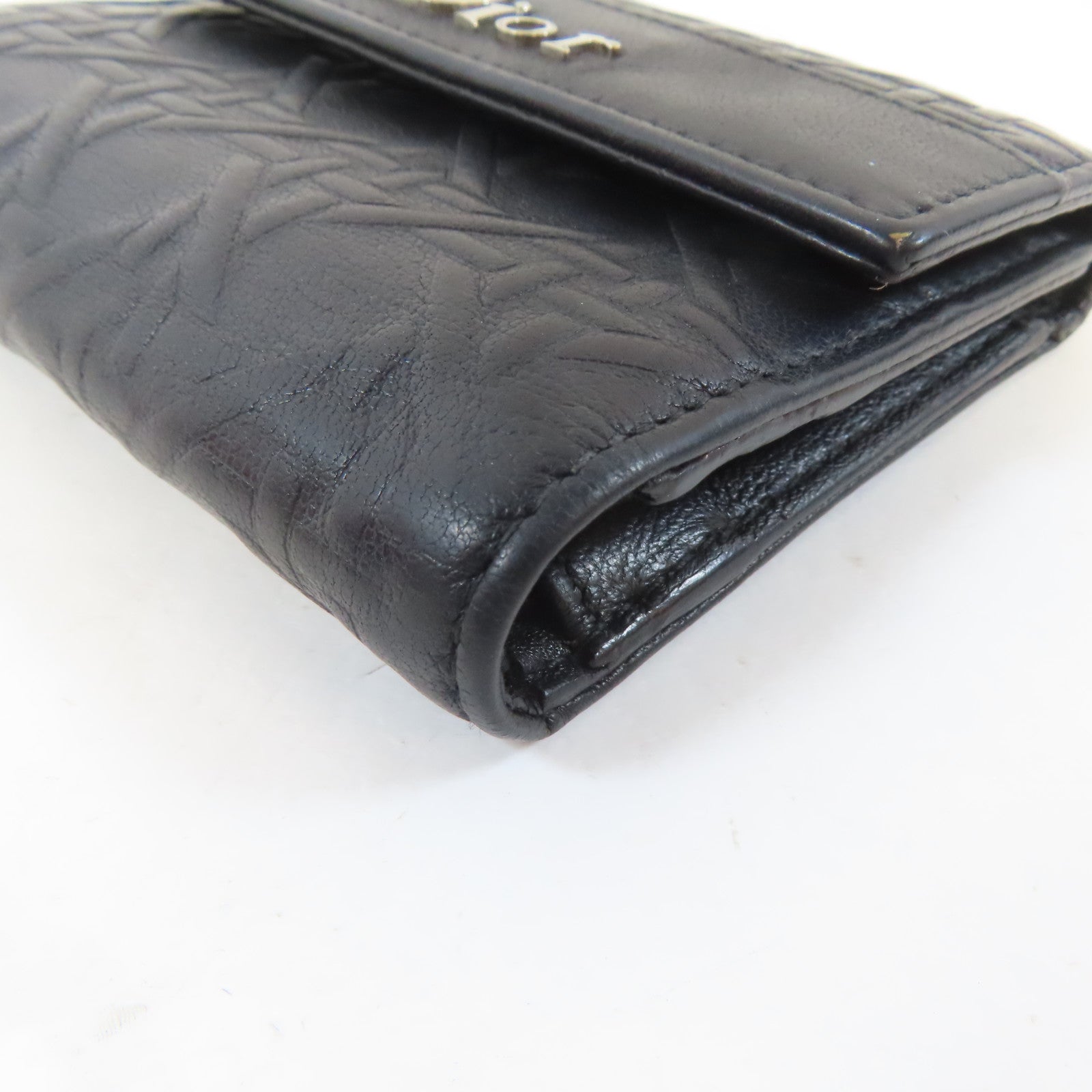 Dior 牛皮皮革Trifold Wallet銀扣錢包黑色