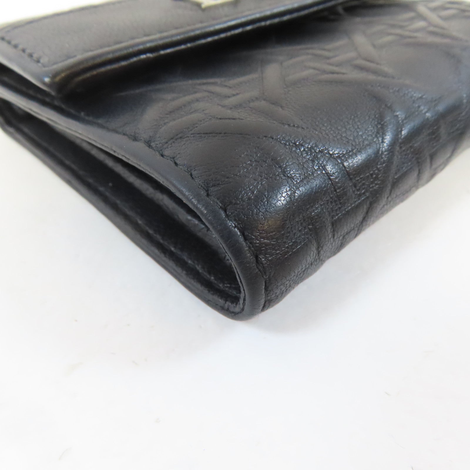 Dior 牛皮皮革Trifold Wallet銀扣錢包黑色
