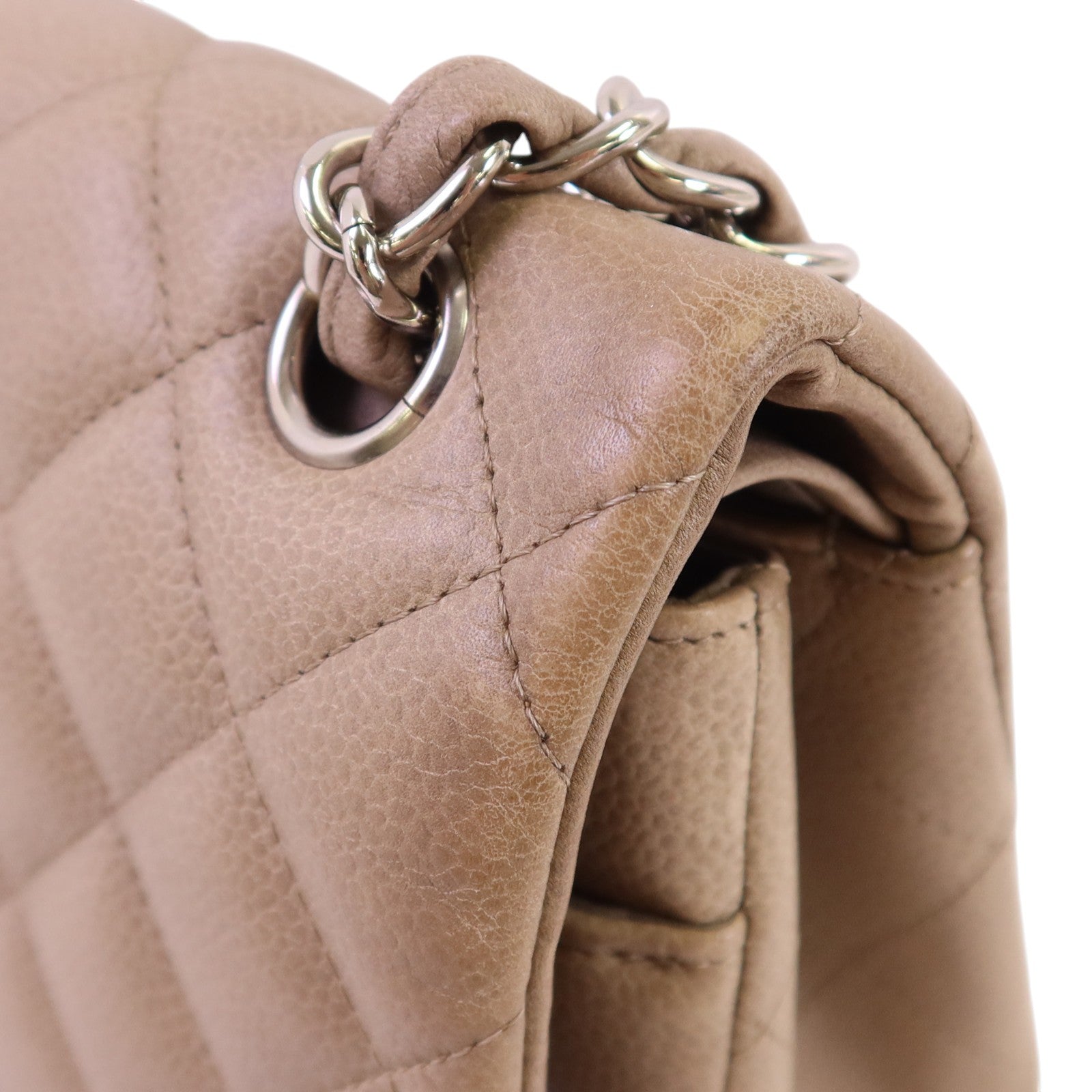 CHANEL 牛皮皮革Large Classic銀扣鏈帶肩背袋