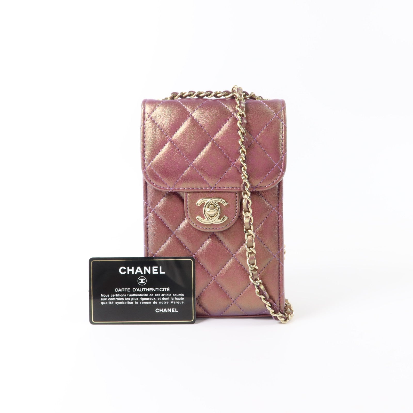 CHANEL 羊皮皮革Phone Bag金扣鏈帶肩背袋