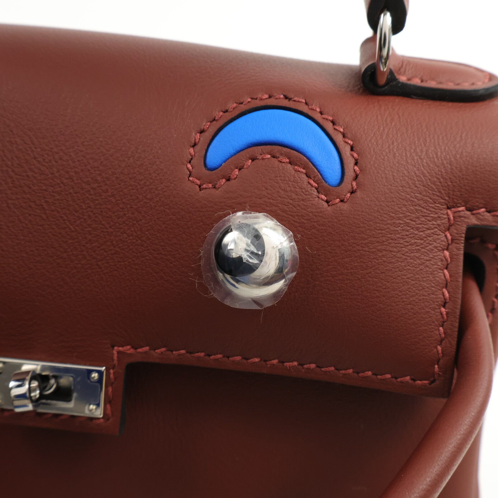 HERMES Swift皮革Kelly Doll手挽袋Rouge H/Bleu Hydra