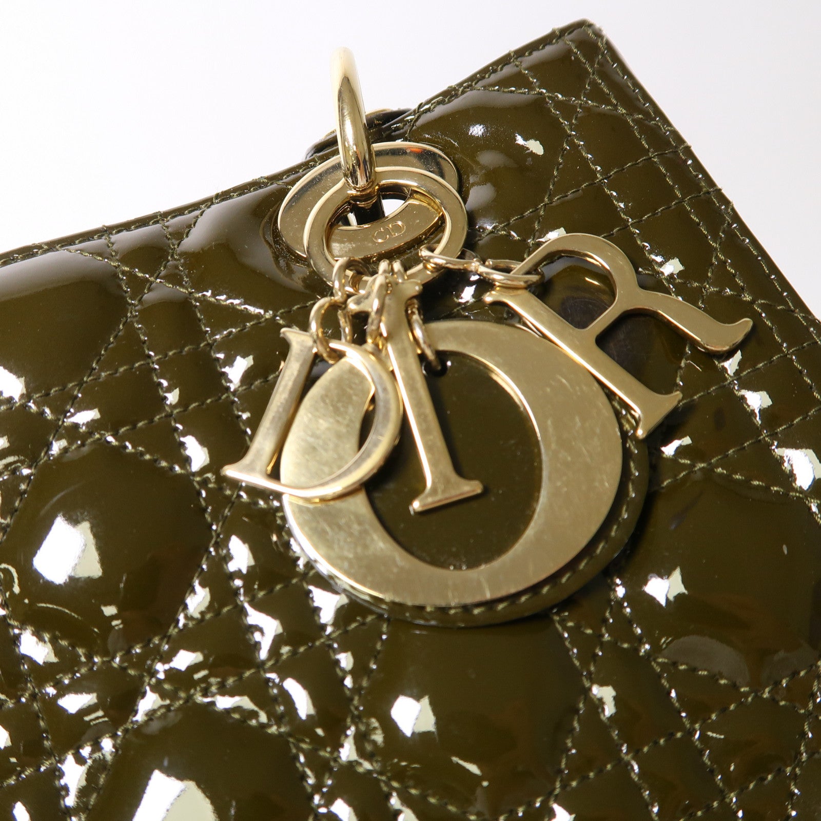 Dior 漆皮皮革Lady Dior金扣手挽肩背兩用袋綠色