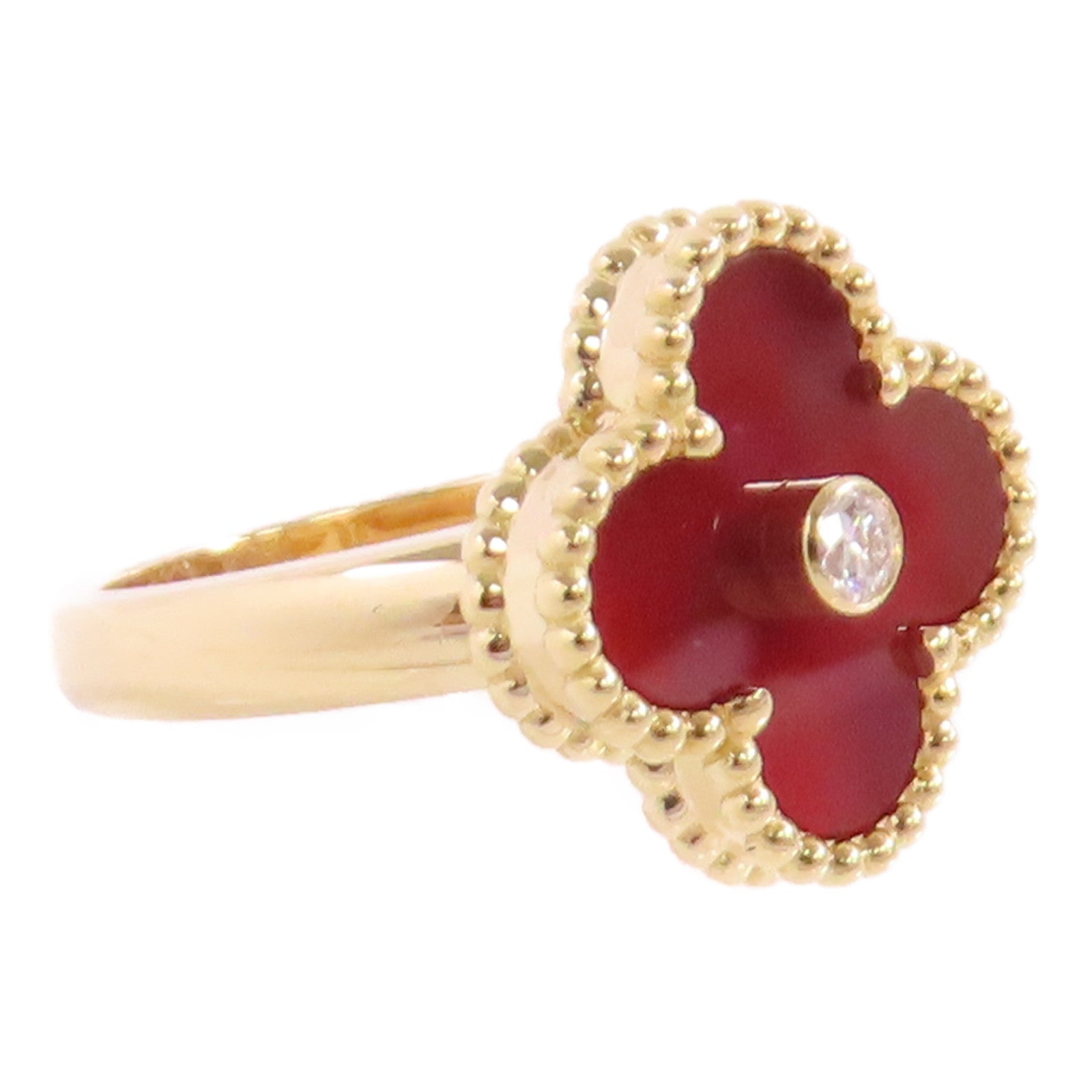Van Cleef & Arpels 18K黃金/鑽石/紅玉髓Vintage Alhambra Ring#50/US#4.5