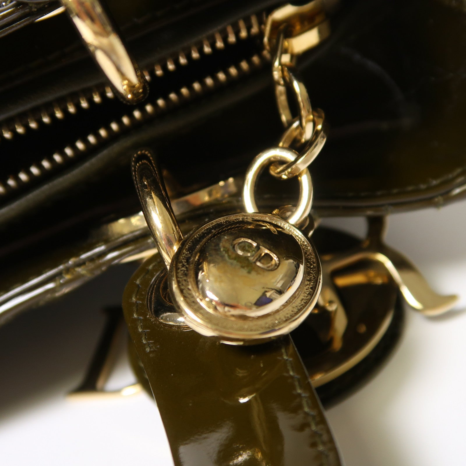 Dior 漆皮皮革Lady Dior金扣手挽肩背兩用袋綠色