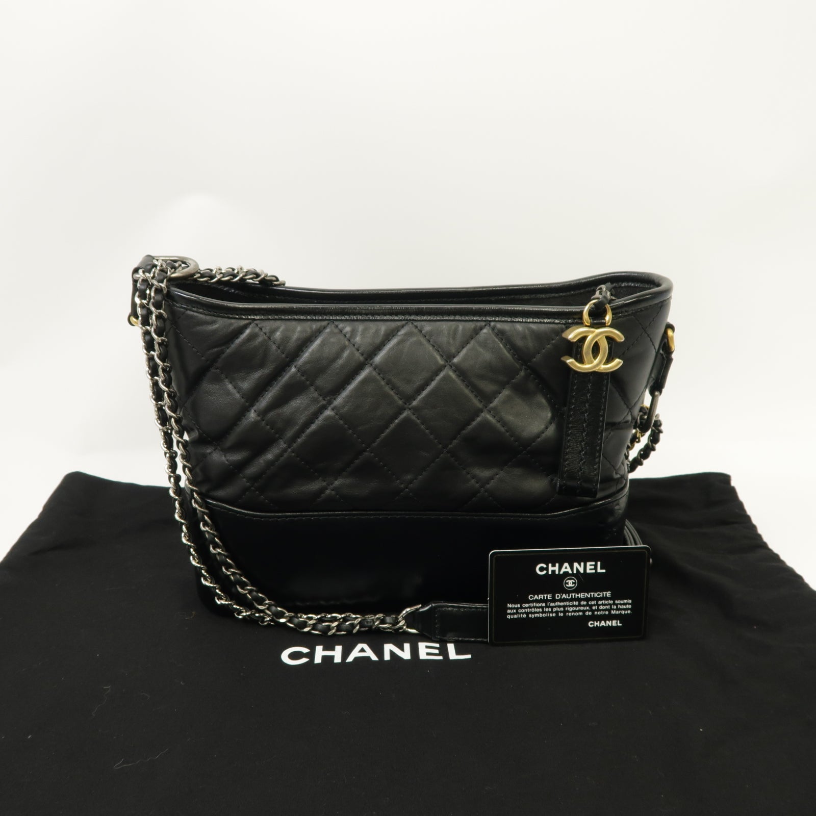 CHANEL 【清倉大減價】菱格牛皮皮革Gabrielle金銀扣鏈帶肩背袋黑色