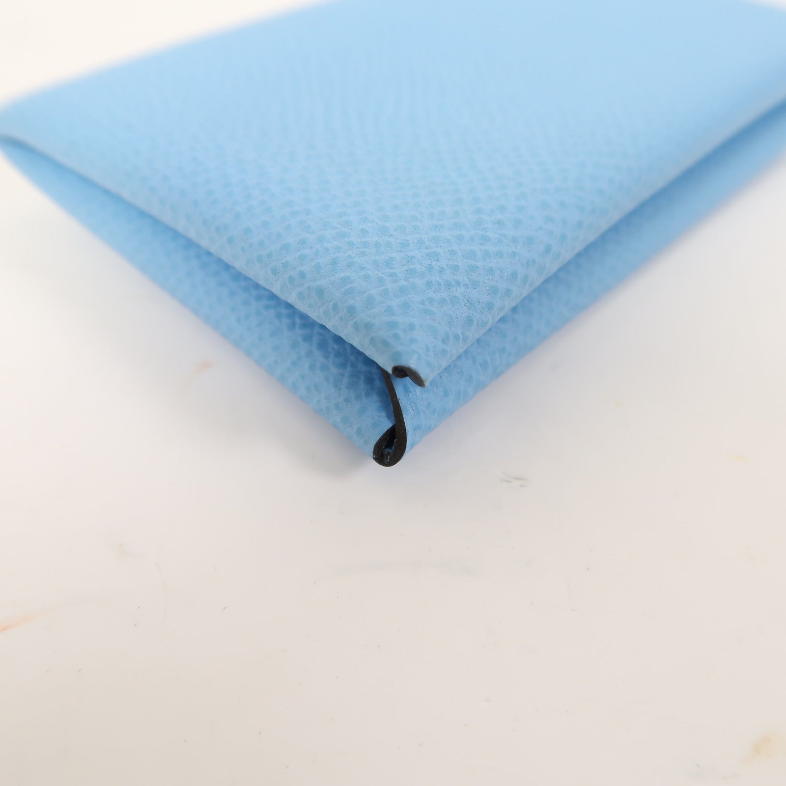HERMES Epsom皮革Calvi Card Holder銀扣卡片套湖水藍色