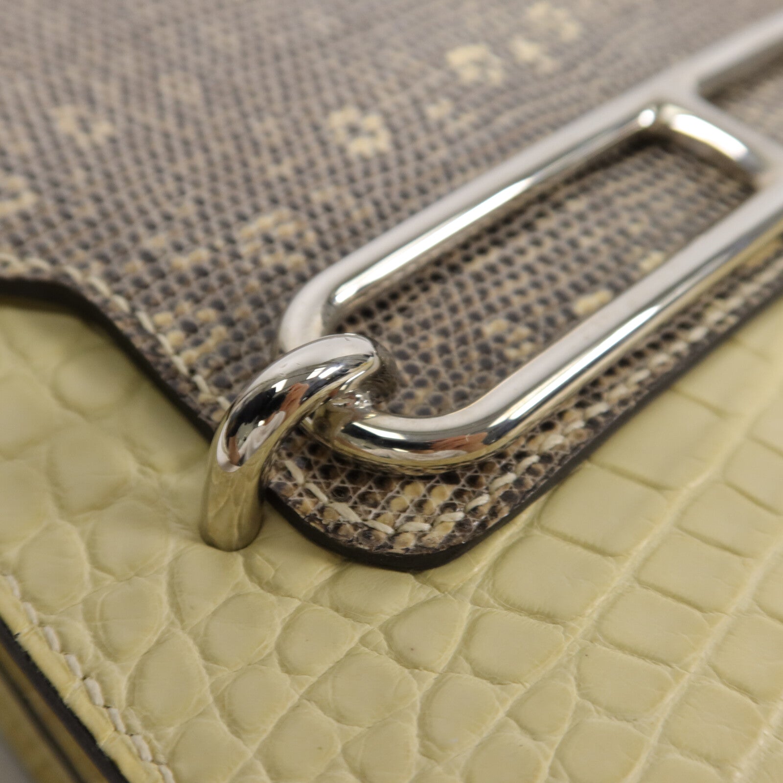 HERMES Alligator/Lizard皮革Roulis Mini肩背袋Ombre Vanille