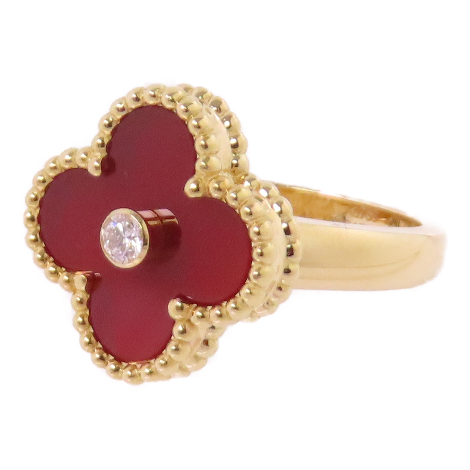 Van Cleef & Arpels 18K黃金/鑽石/紅玉髓Vintage Alhambra Ring#50/US#4.5