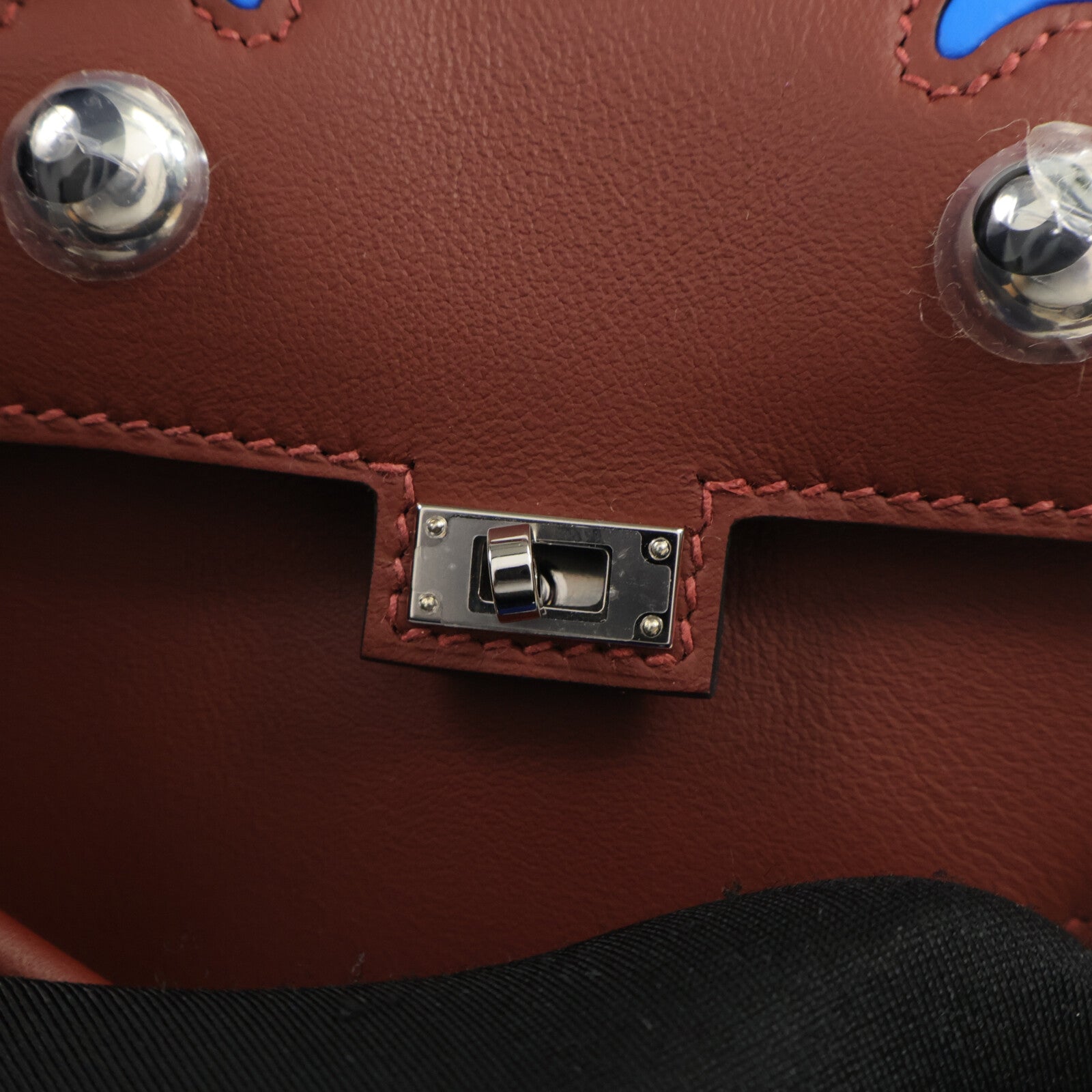 HERMES Swift皮革Kelly Doll手挽袋Rouge H/Bleu Hydra