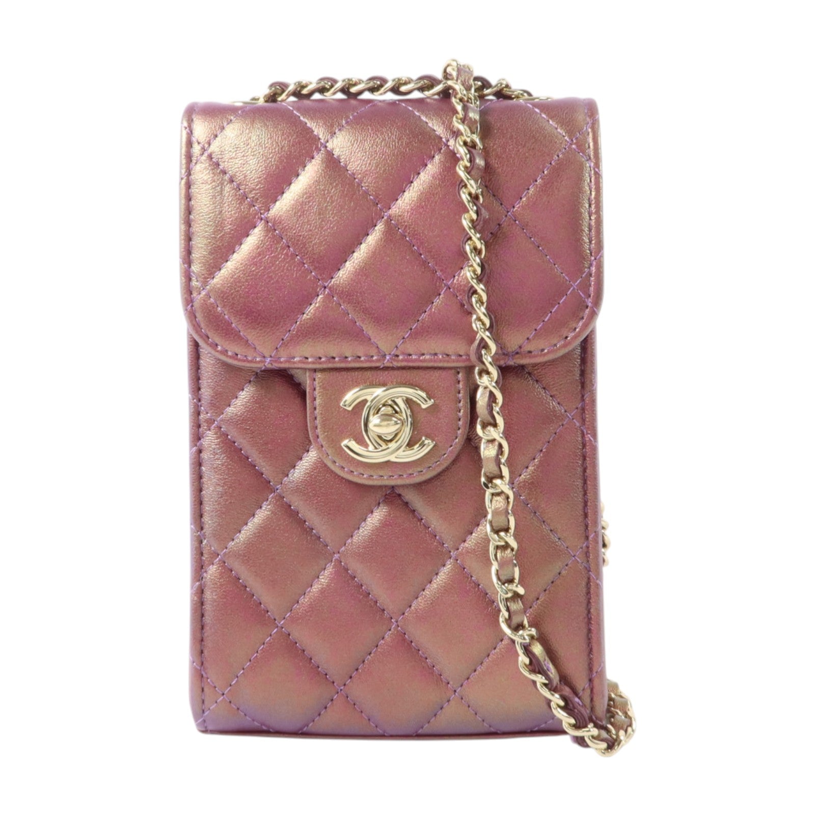 CHANEL 羊皮皮革Phone Bag金扣鏈帶肩背袋