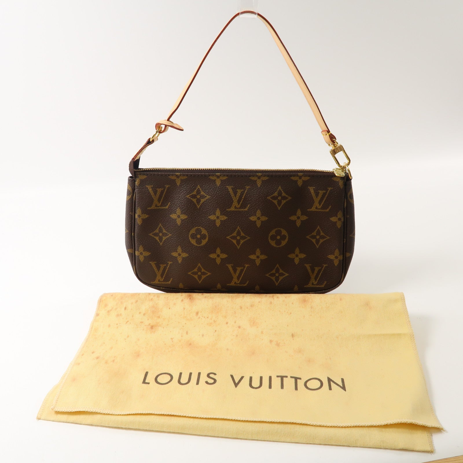 LOUIS VUITTON Monogram Pochette Accessoires金扣手挽袋啡色