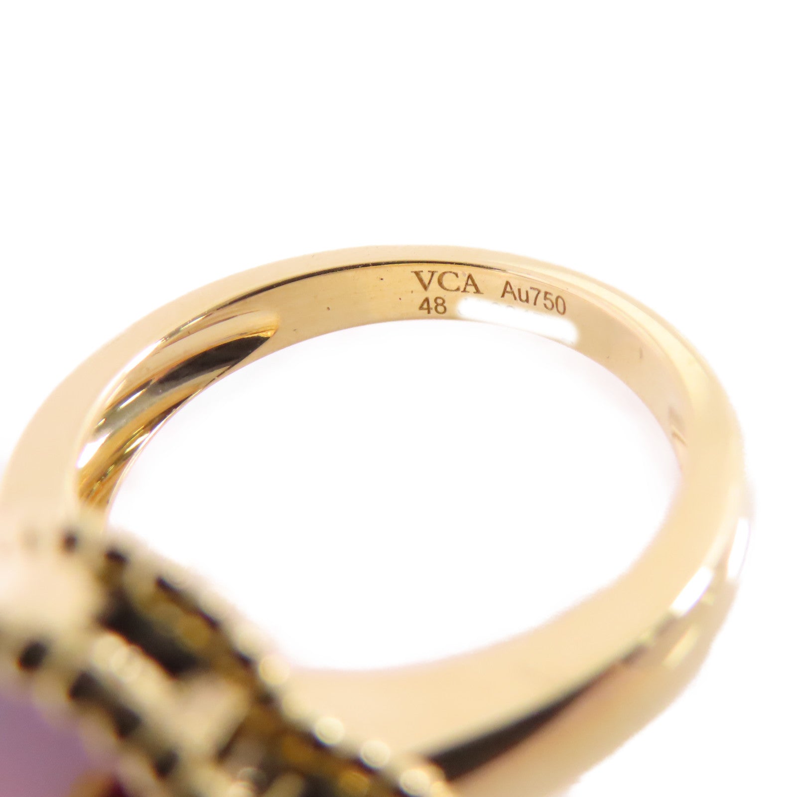 Van Cleef & Arpels 18K黃金/鑽石/紅玉髓Vintage Alhambra Ring#50/US#4.5