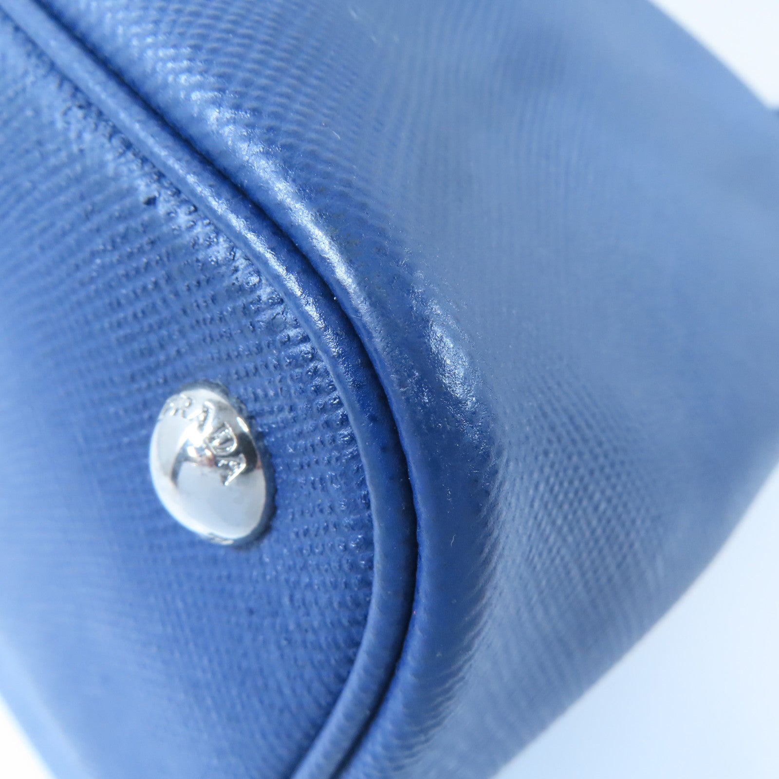 PRADA 【激減優惠】Saffiano皮革Double Shoulder Bag銀扣手挽肩背兩用袋藍色