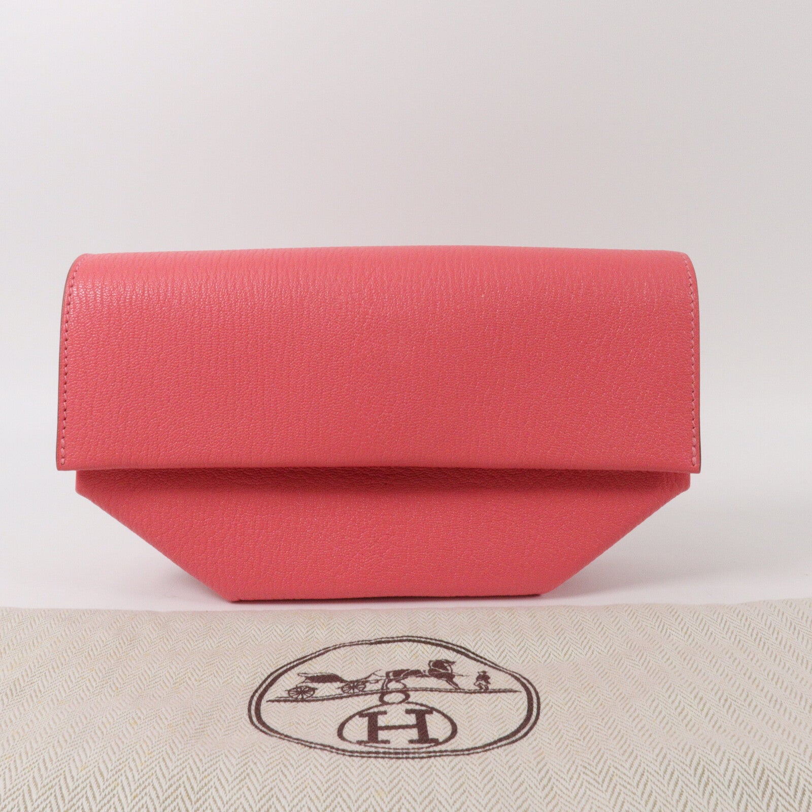 HERMES Chevre皮革Opli Clutch手提包Rose Lipstick