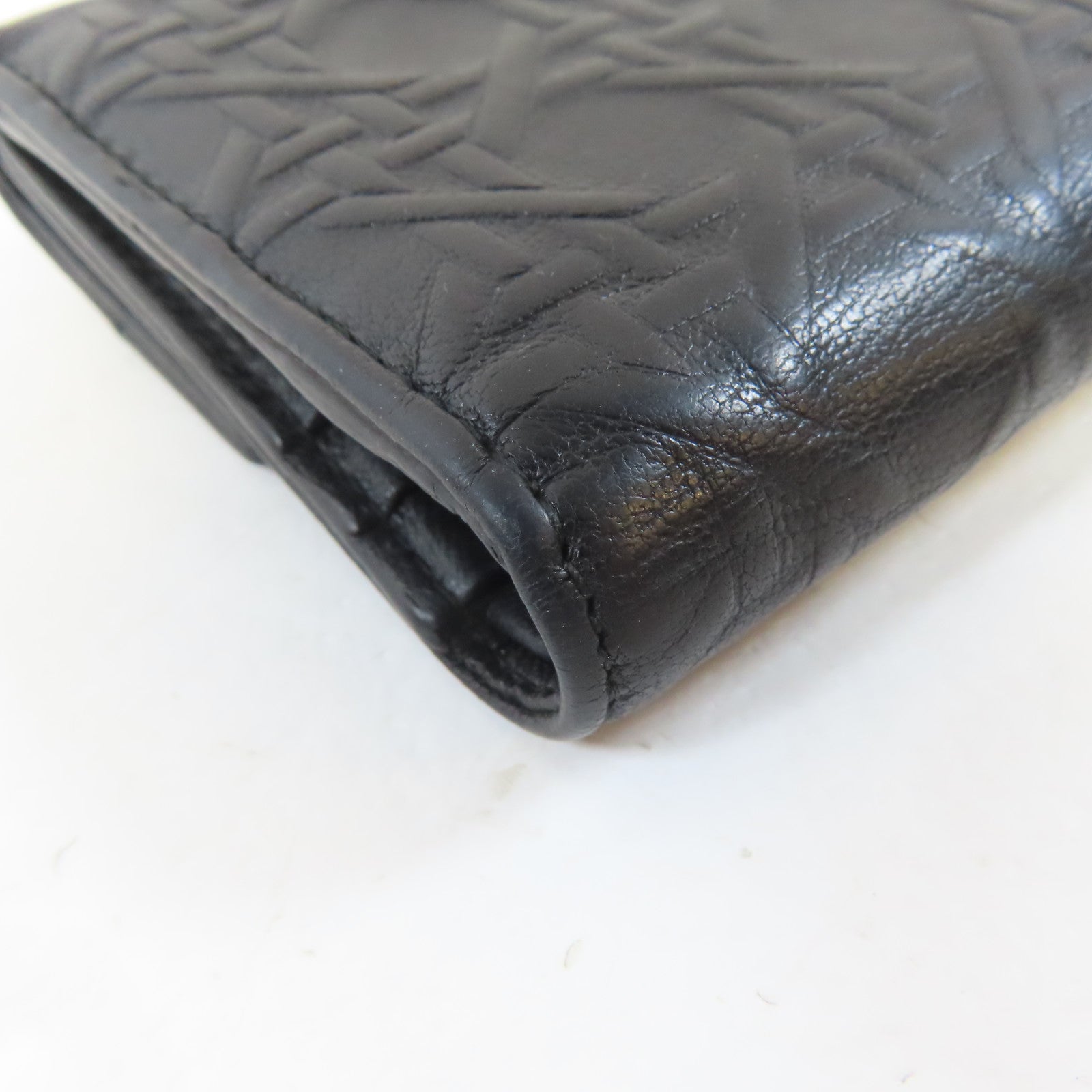 Dior 牛皮皮革Trifold Wallet銀扣錢包黑色