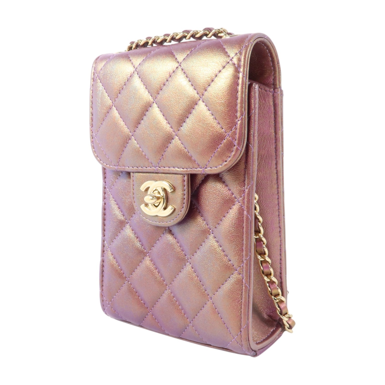 CHANEL 羊皮皮革Phone Bag金扣鏈帶肩背袋