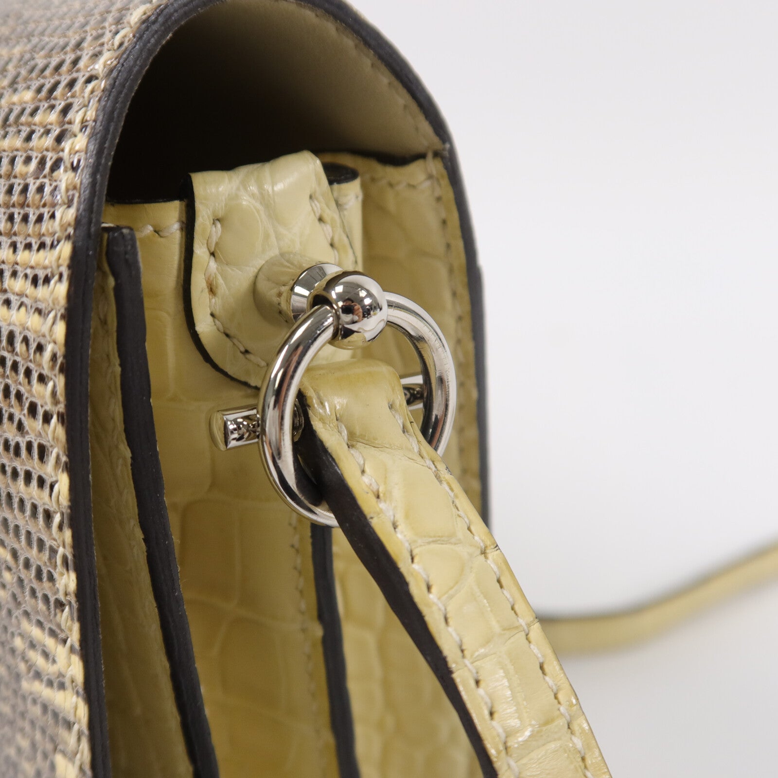 HERMES Alligator/Lizard皮革Roulis Mini肩背袋Ombre Vanille