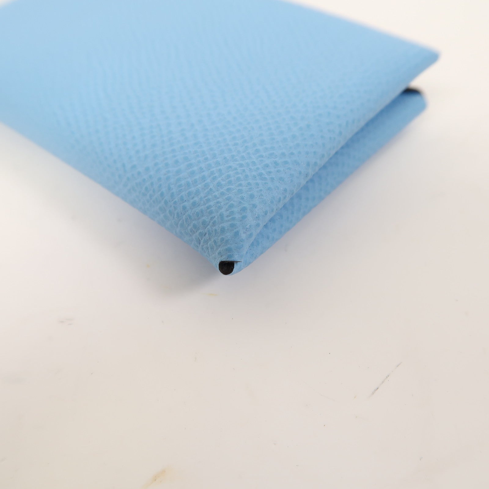 HERMES Epsom皮革Calvi Card Holder銀扣卡片套湖水藍色