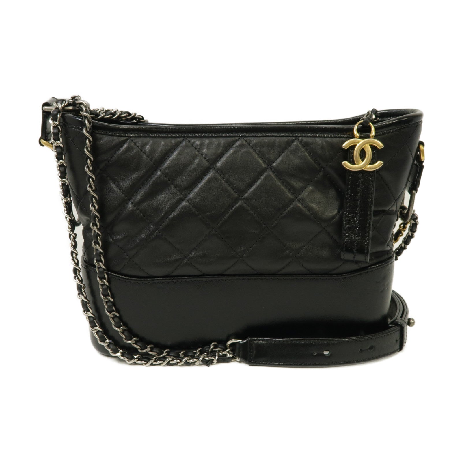 CHANEL 【清倉大減價】菱格牛皮皮革Gabrielle金銀扣鏈帶肩背袋黑色