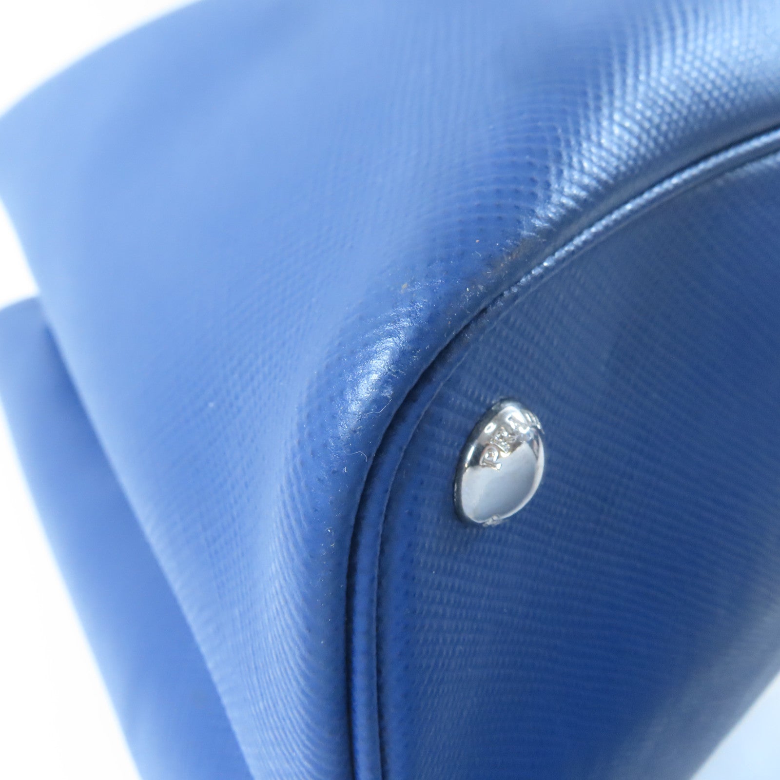 PRADA 【激減優惠】Saffiano皮革Double Shoulder Bag銀扣手挽肩背兩用袋藍色