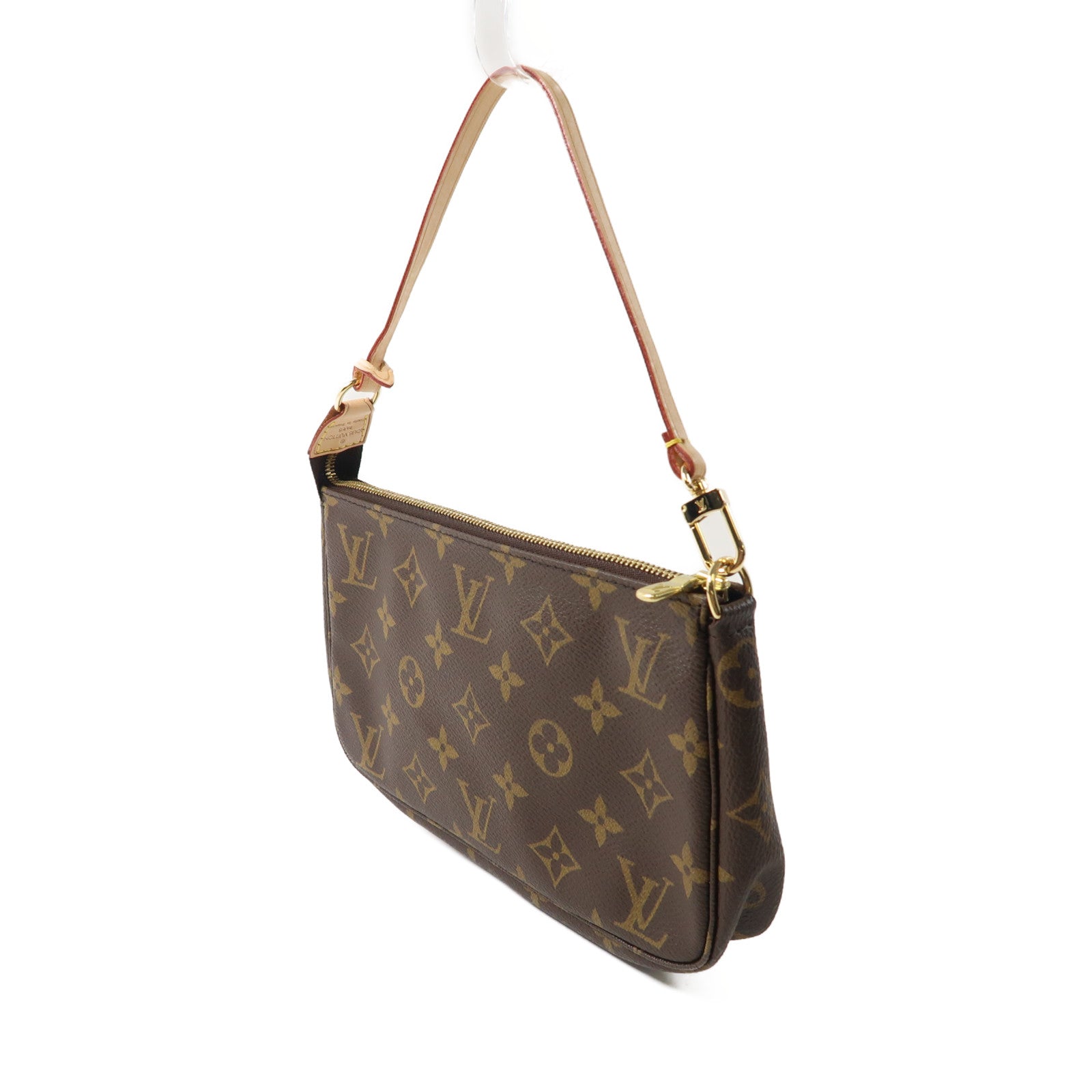 LOUIS VUITTON Monogram Pochette Accessoires金扣手挽袋啡色