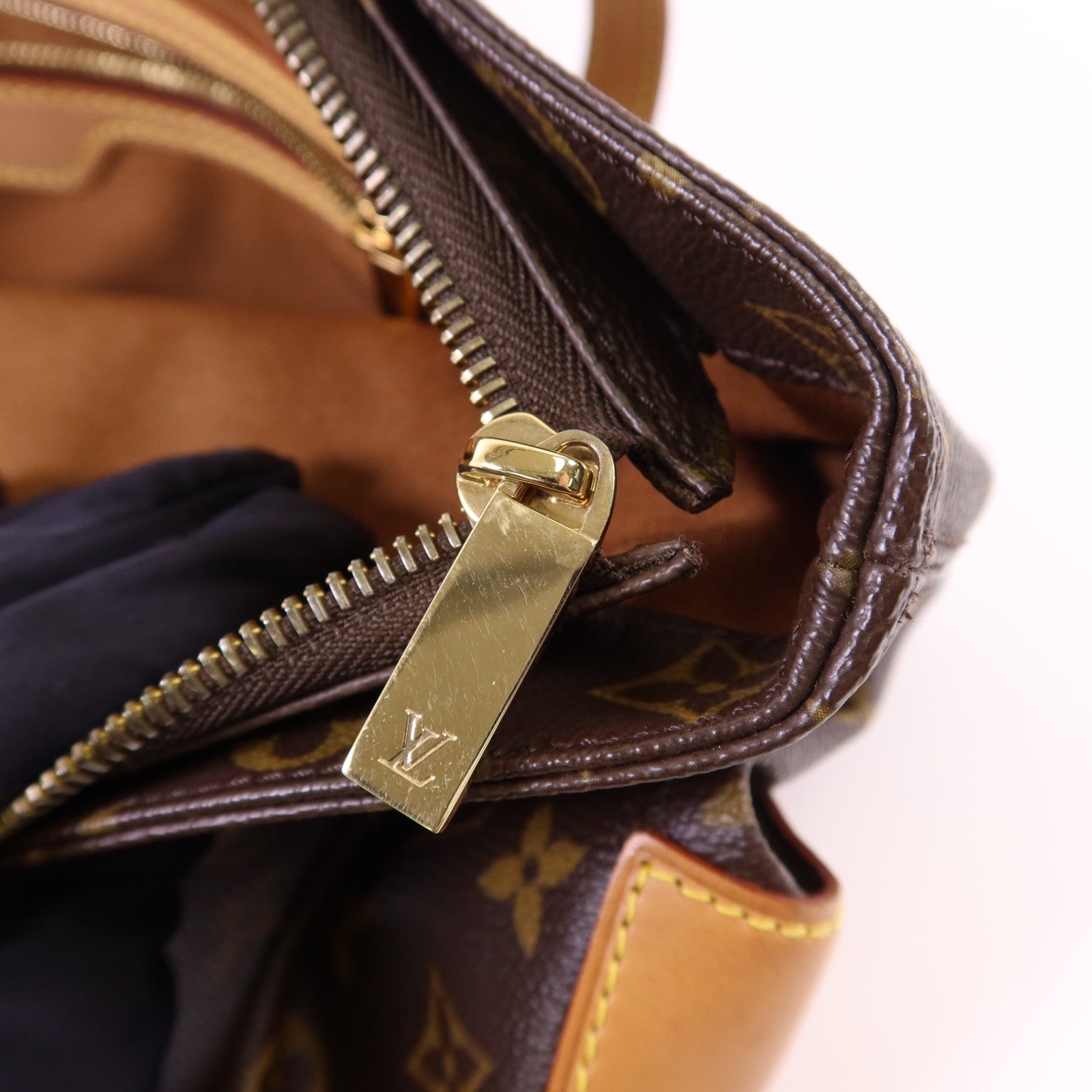 LOUIS VUITTON Monogram Cabas Mezzo金扣肩背袋棕色